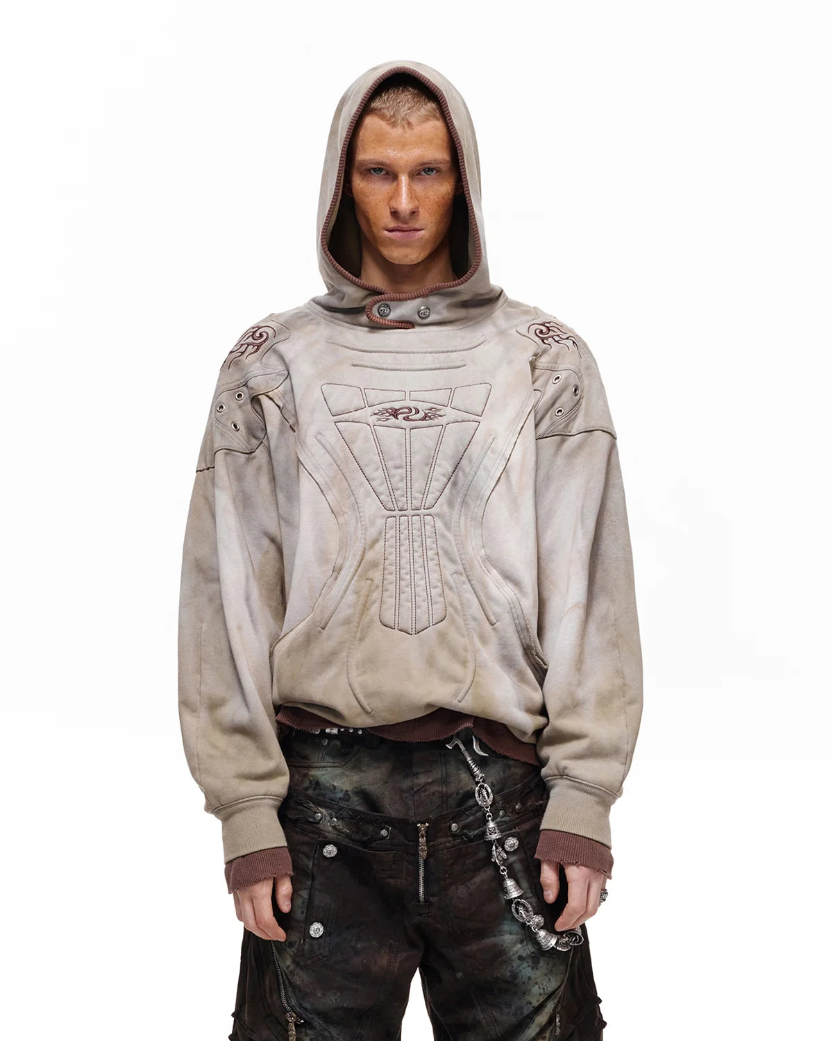 Personsoul Shield-Shoulder Hooded Sweatshirt Green