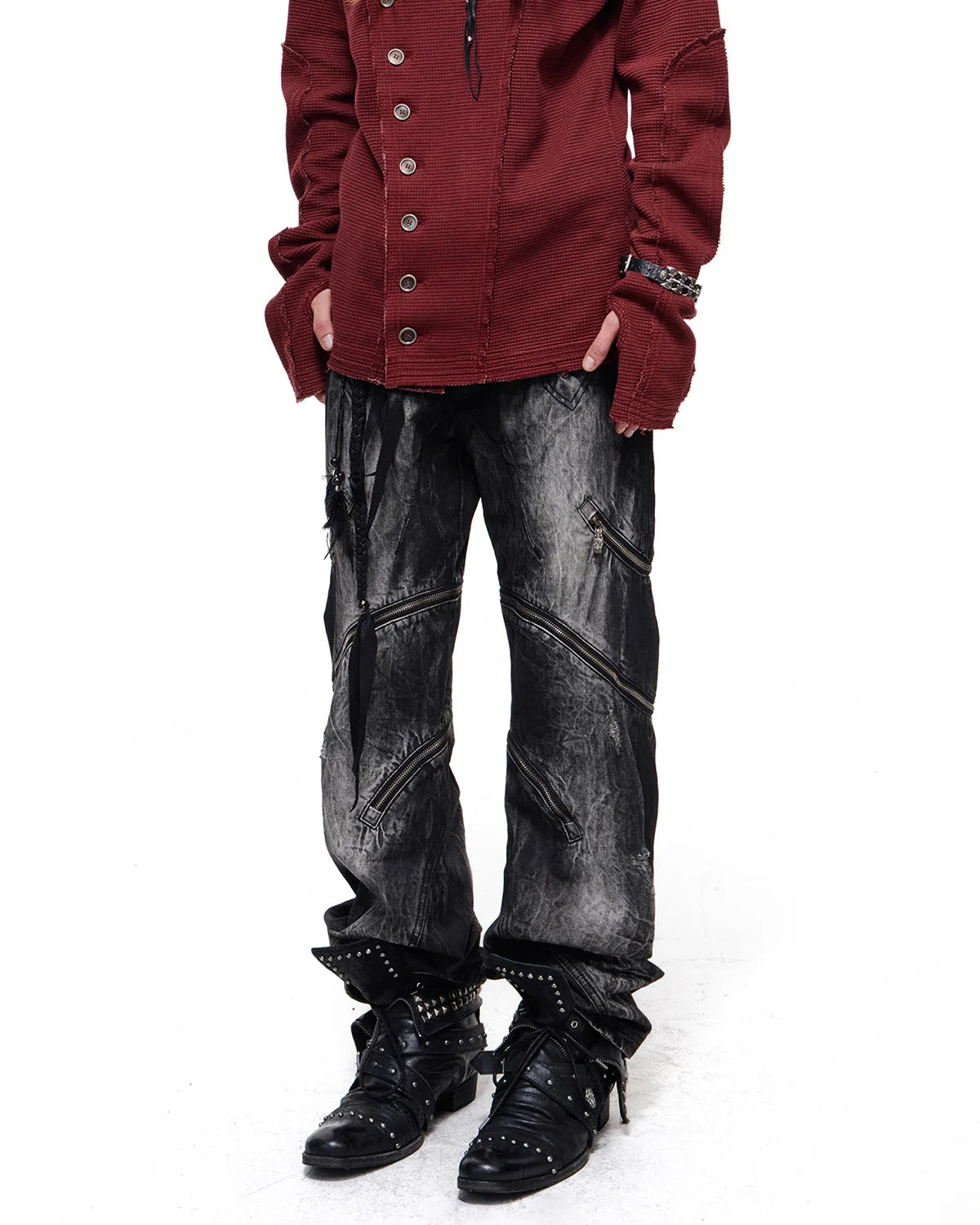 Personsoul Spiral Zipper Slim-Fit Jeans