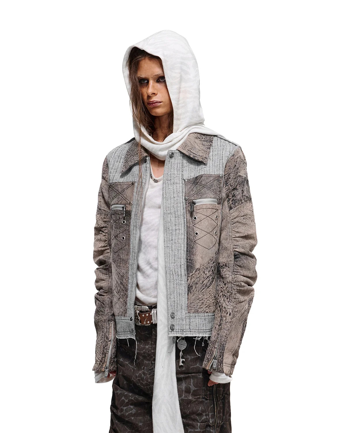 Personsoul Leather & Linen Fitted Jacket