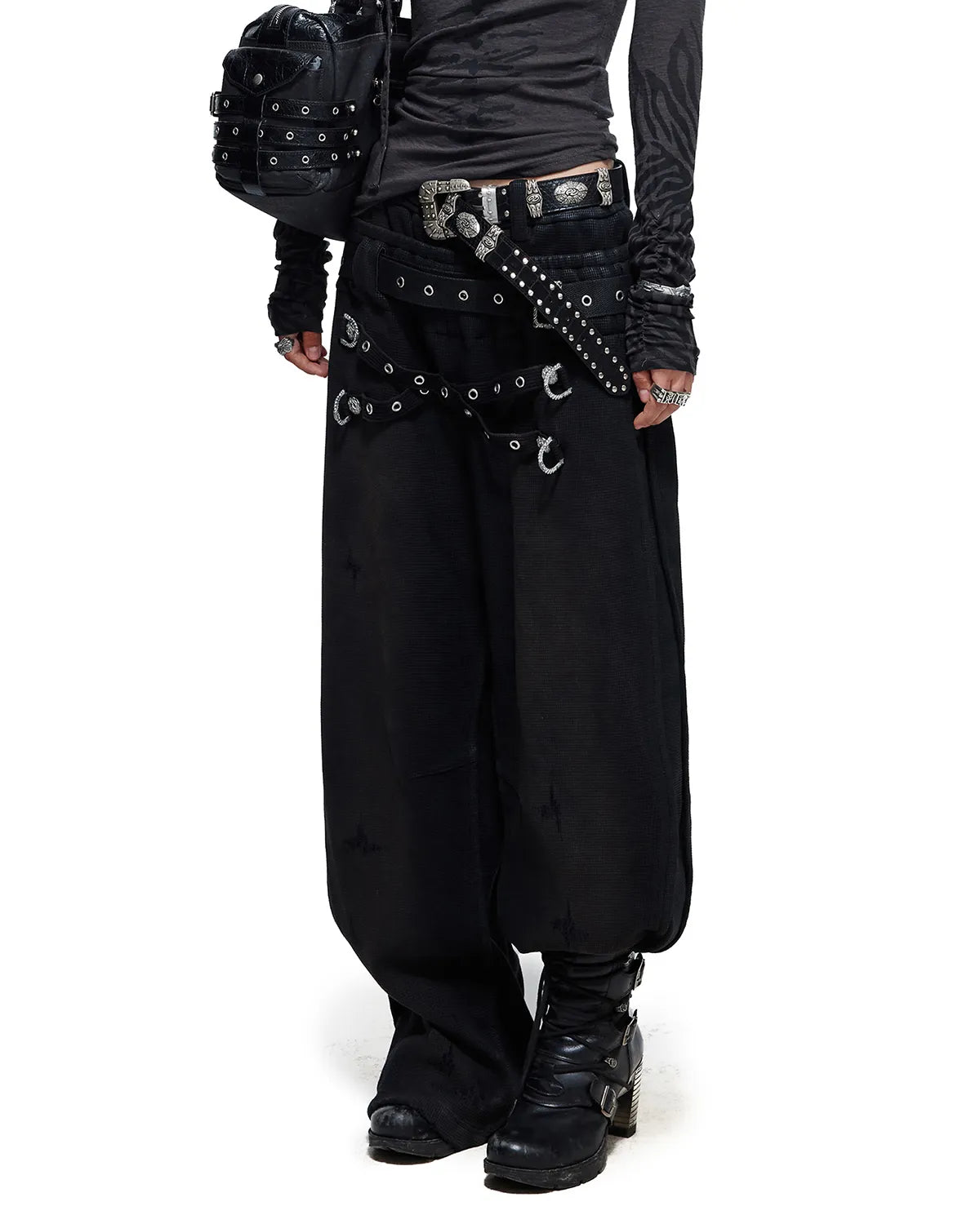 Personsoul Double-Waist Waxed Sweatpants