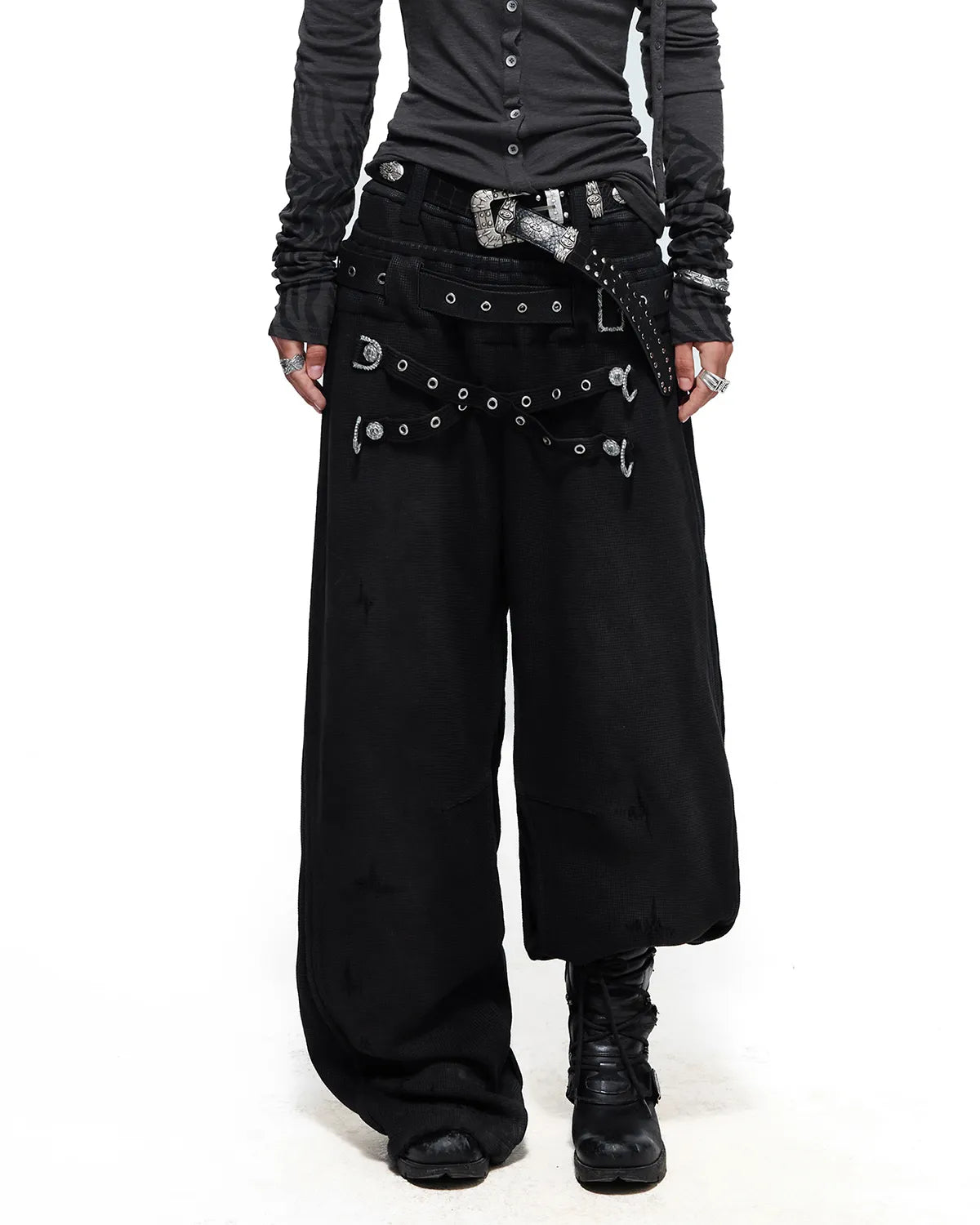 Personsoul Double-Waist Waxed Sweatpants