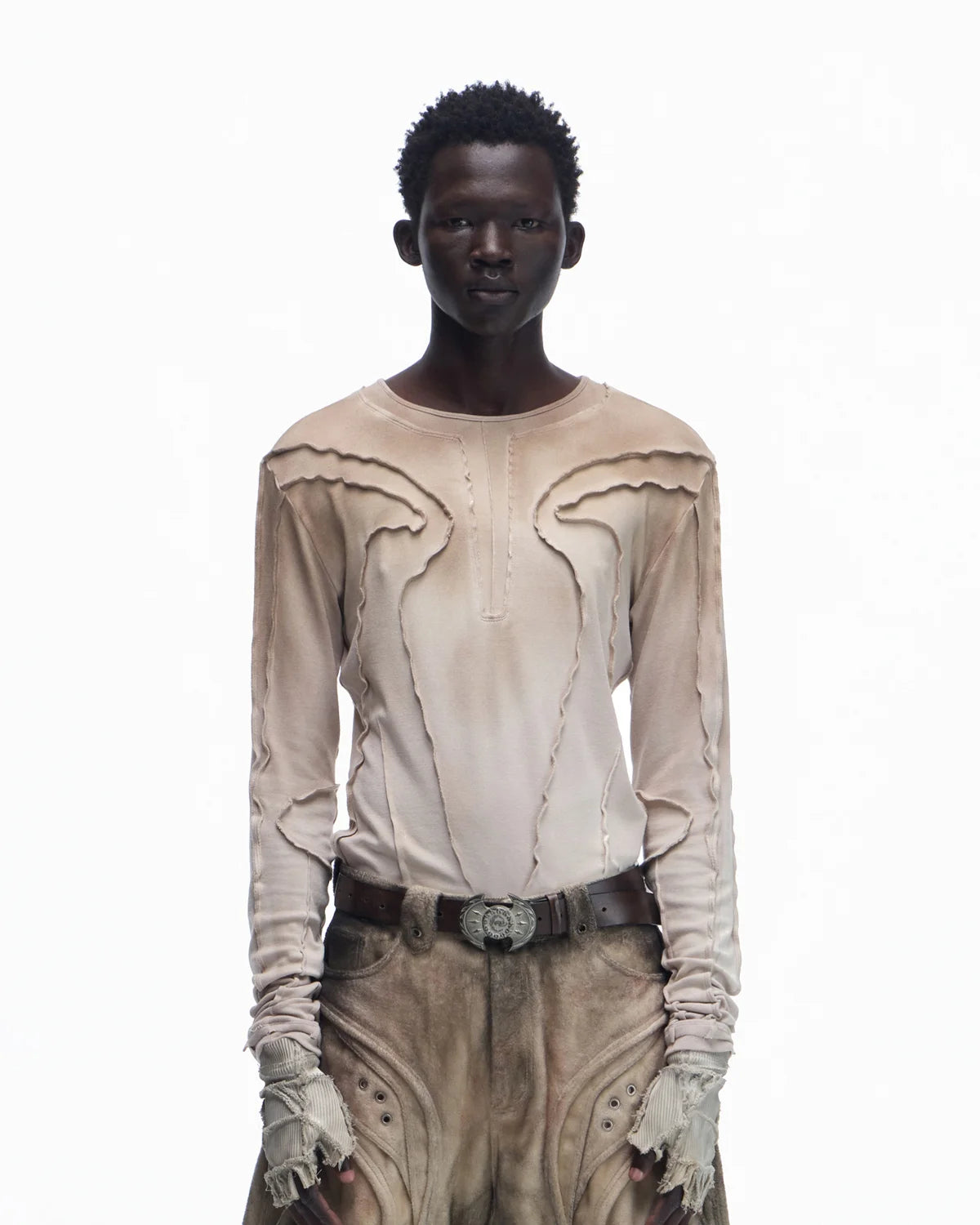 Personsoul Contrast Stitch Long Sleeve Top