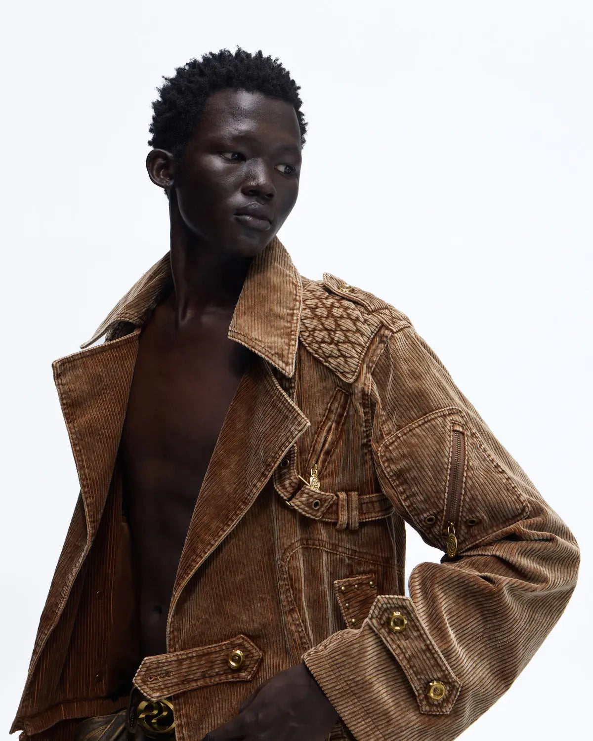 Personsoul Vintage Corduroy Trench Coat with Adjustable Length