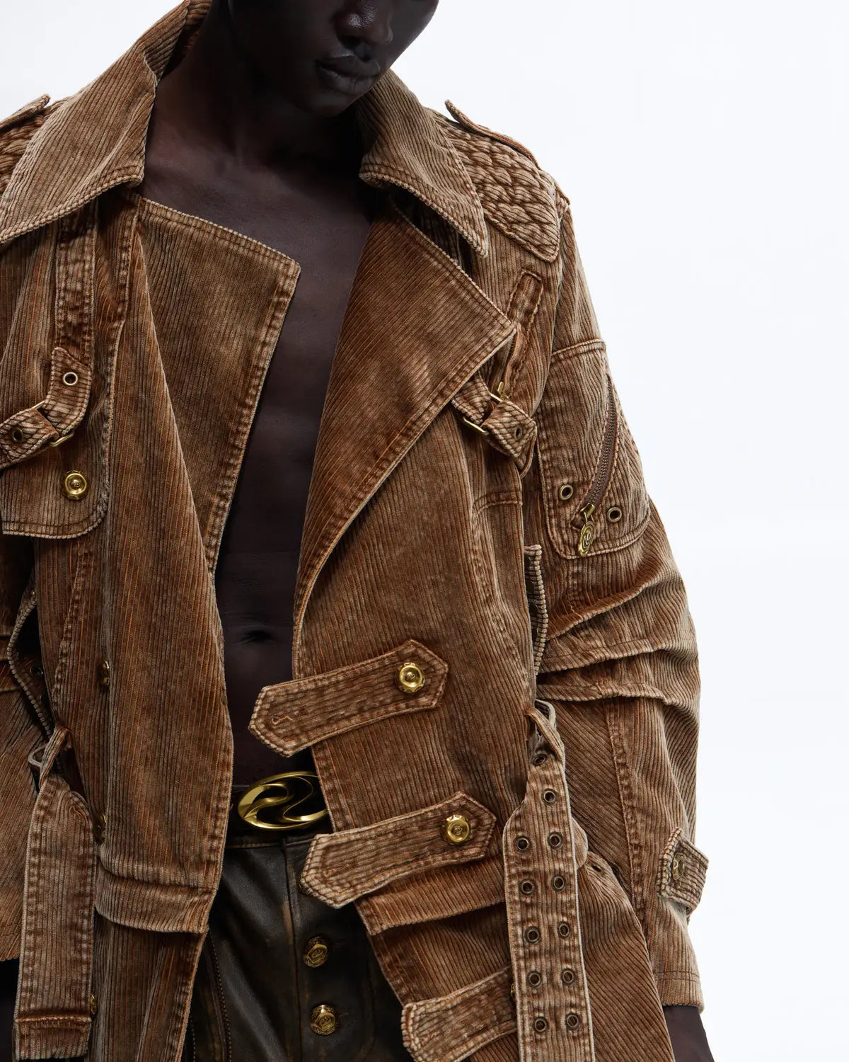 Personsoul Vintage Corduroy Trench Coat with Adjustable Length