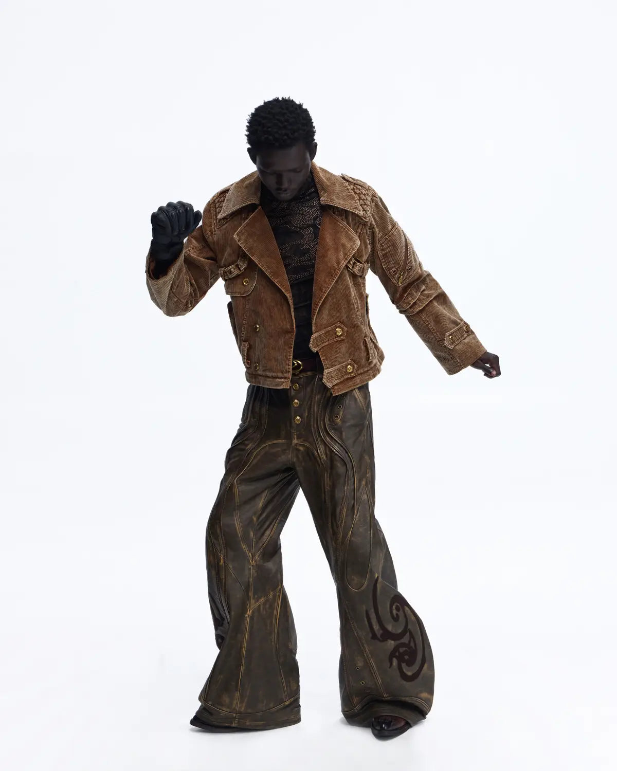 Personsoul Vintage Corduroy Trench Coat with Adjustable Length