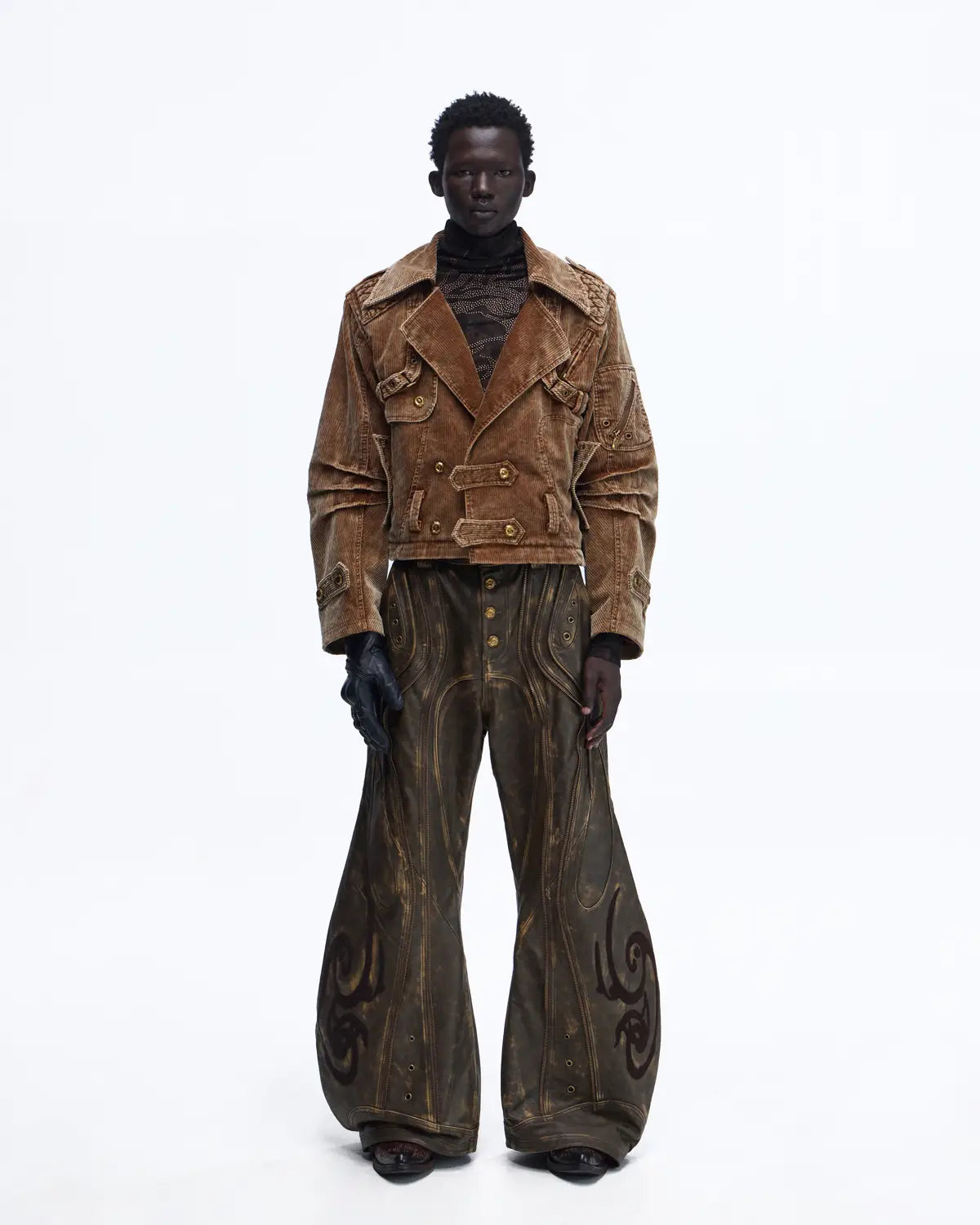 Personsoul Vintage Corduroy Trench Coat with Adjustable Length