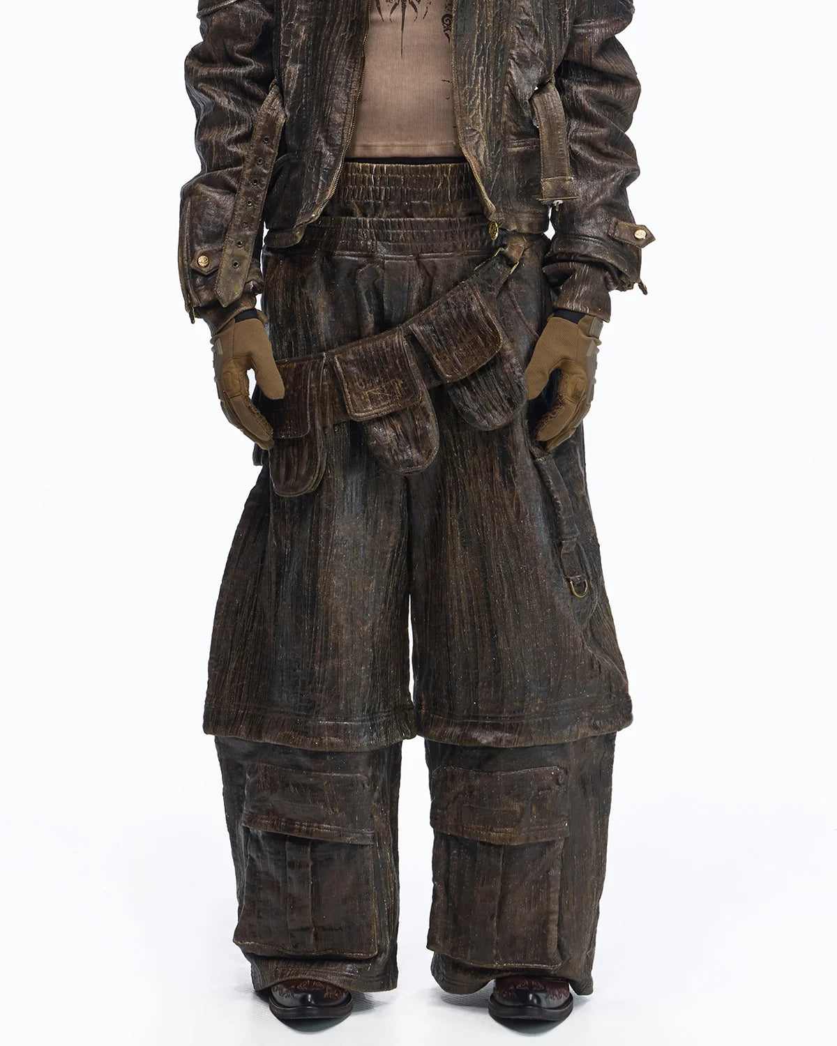 Personsoul Waxed Vintage Double-Waist Cargo Pants(Limited 100 