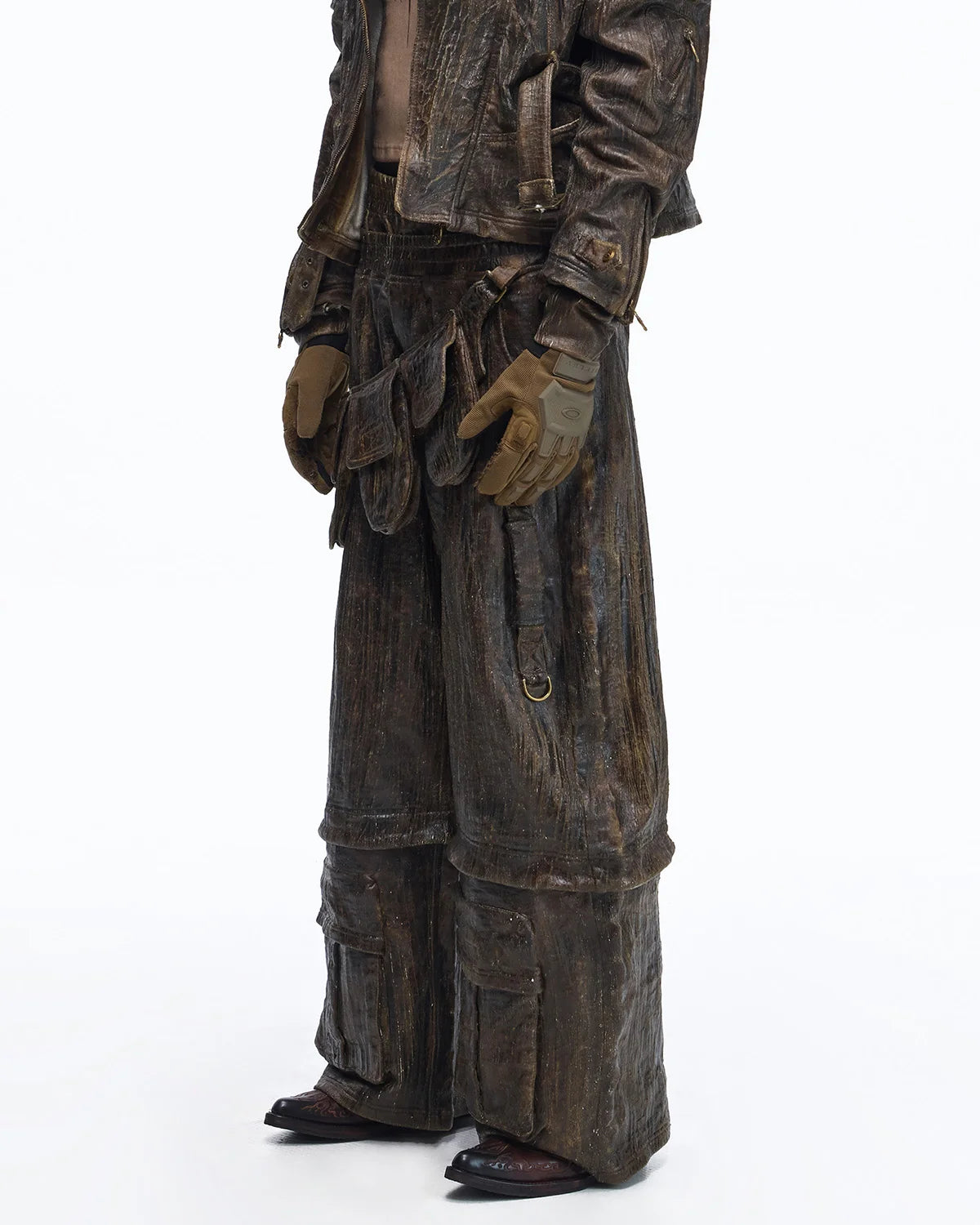 Personsoul Waxed Vintage Double-Waist Cargo Pants