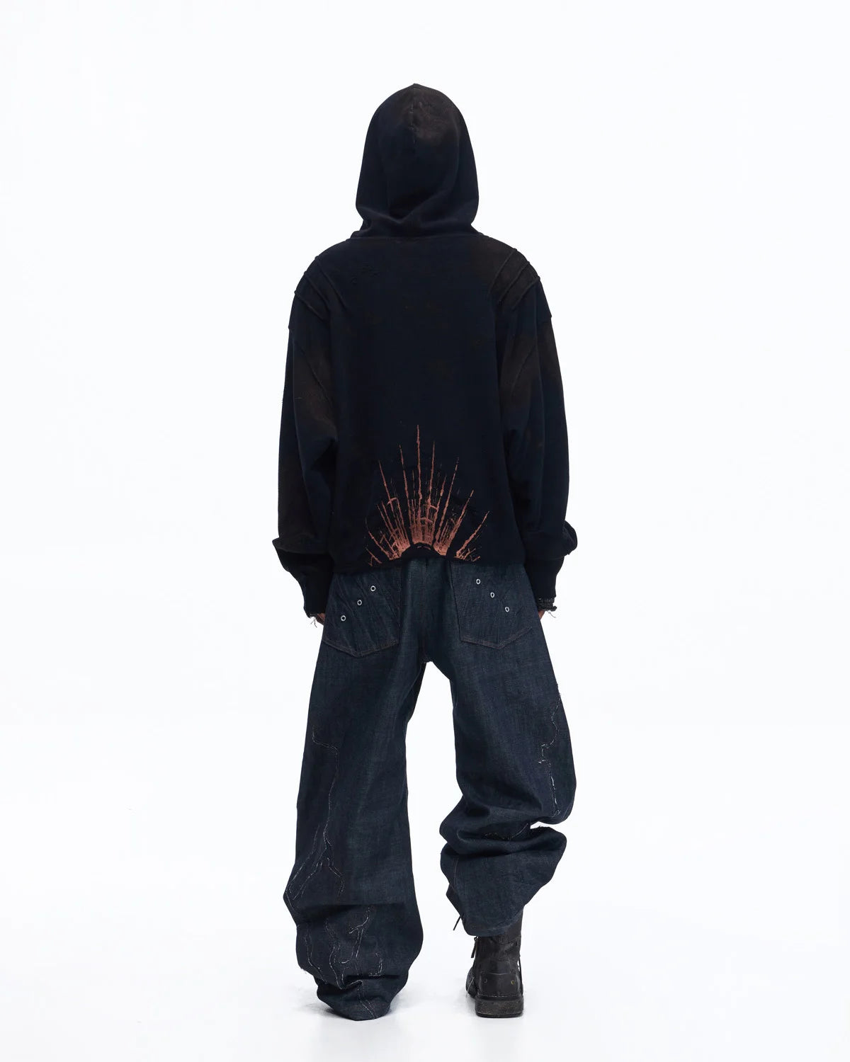 Personsoul Patchwork-Embroidered Raw Denim Scimitar Pants