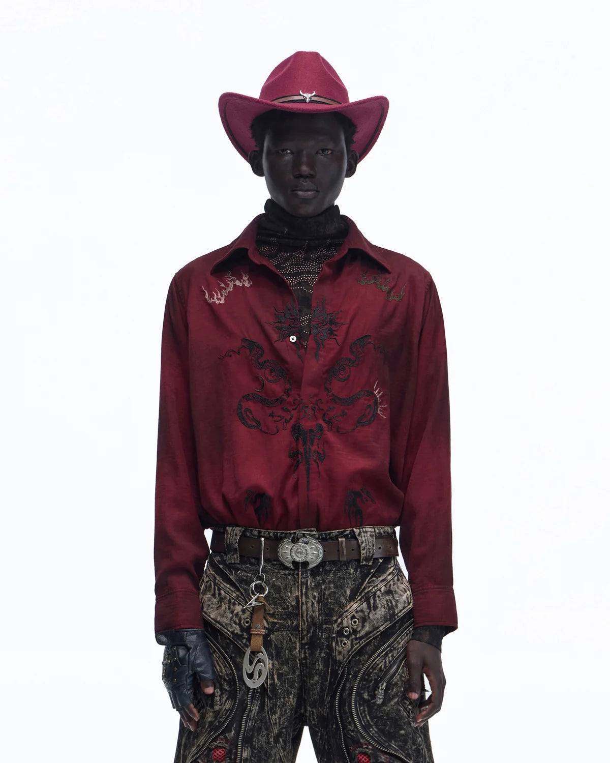 Personsoul Vintage Wine Red Shirt with Totem Print