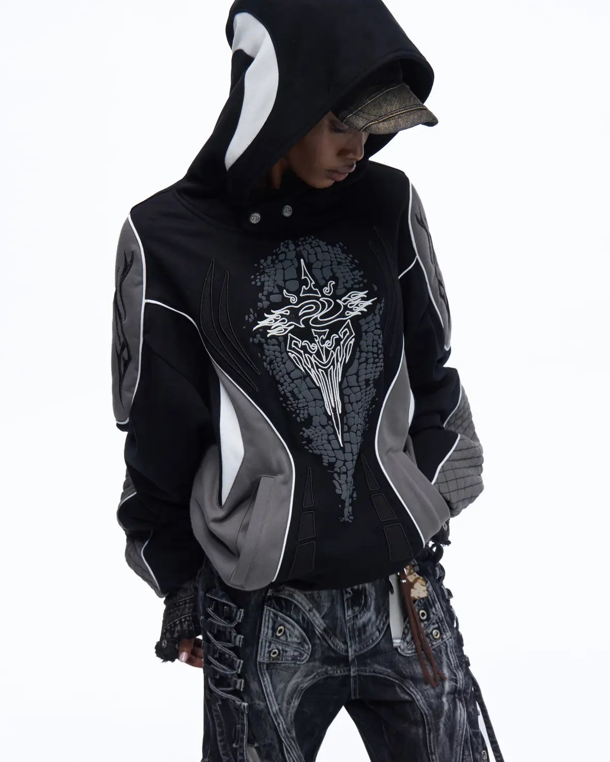 Personsoul Totem Color-Block Racing Hoodie
