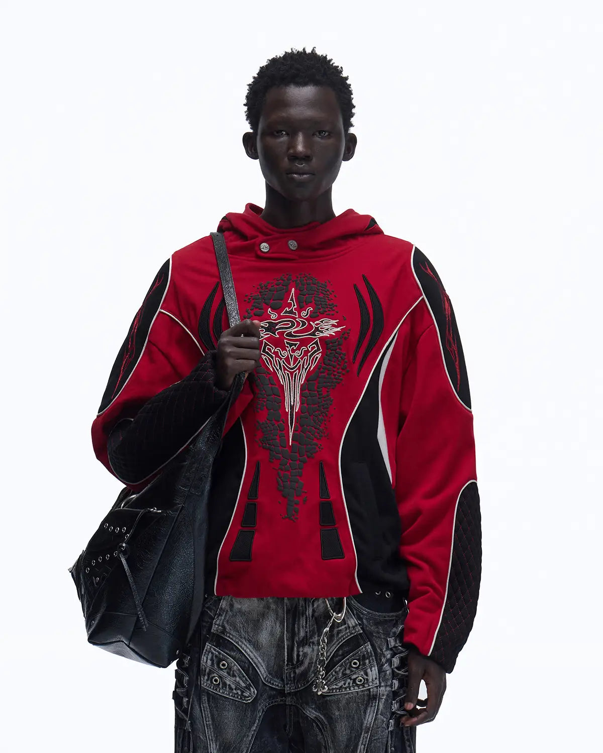 Personsoul Totem Color-Block Racing Hoodie