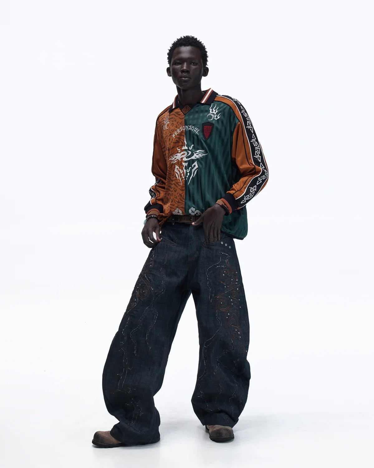 Personsoul Tribal-Animal Print Patchwork Shirt
