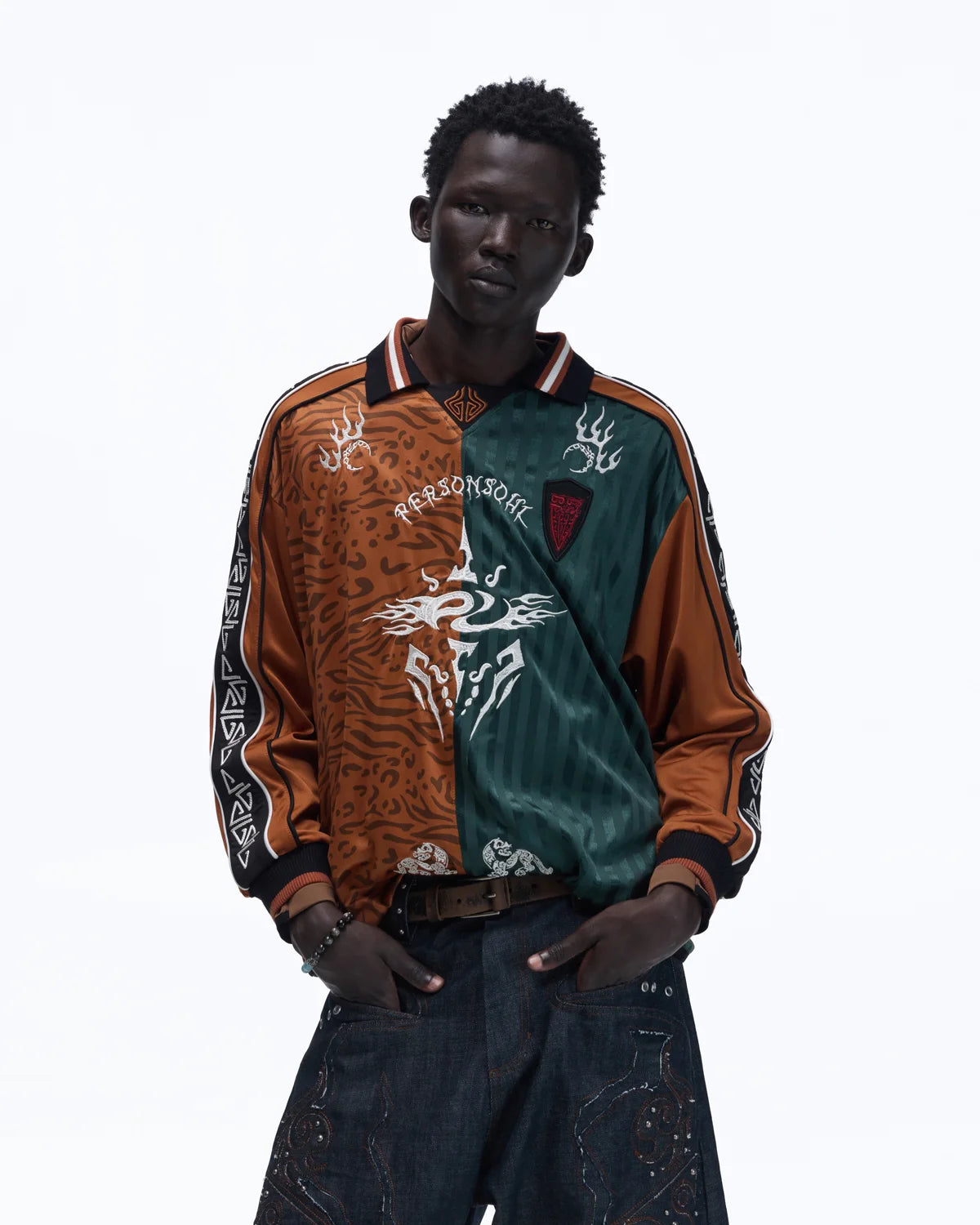 Personsoul Tribal-Animal Print Patchwork Shirt