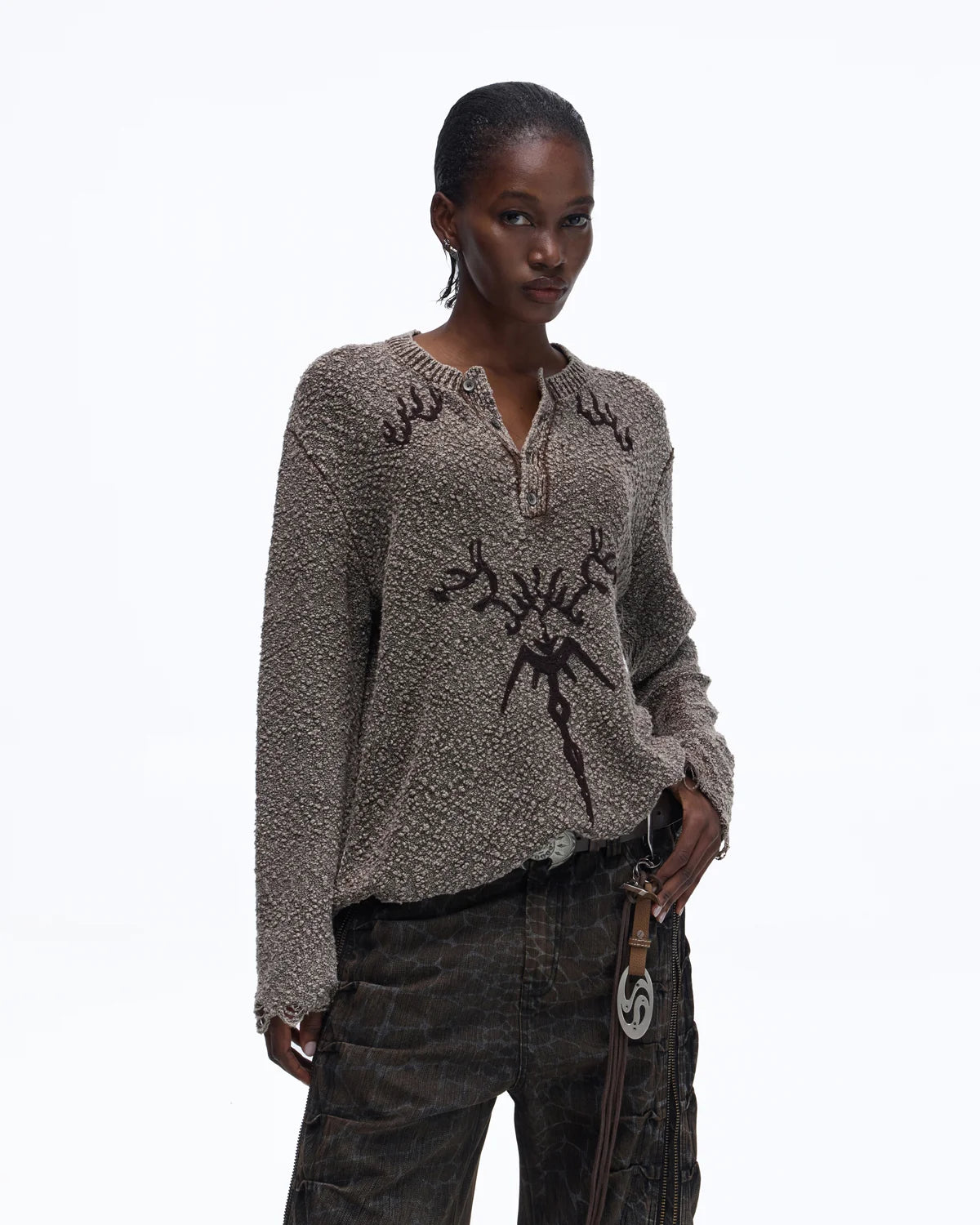 Personsoul Pom-Pom Long-Sleeve Henley Shirt