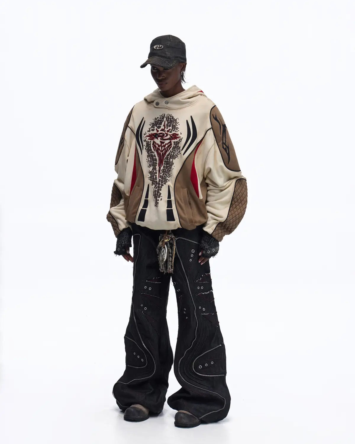 Personsoul Totem Color-Block Racing Hoodie
