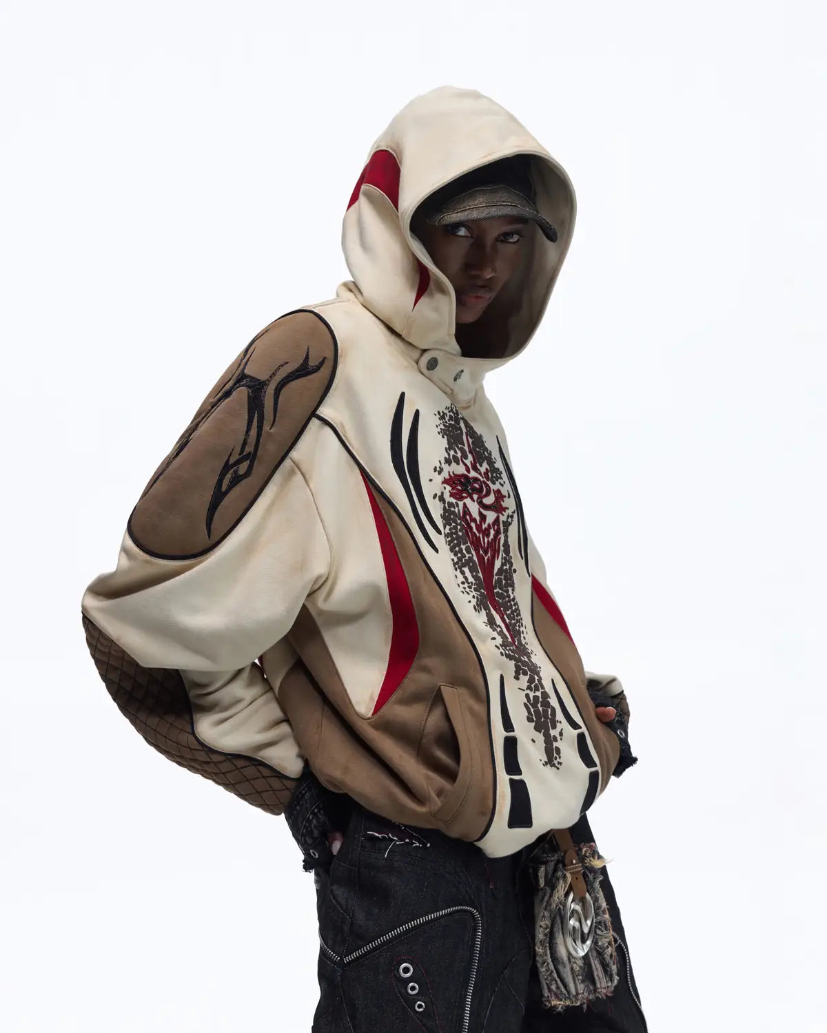 Personsoul Totem Color-Block Racing Hoodie