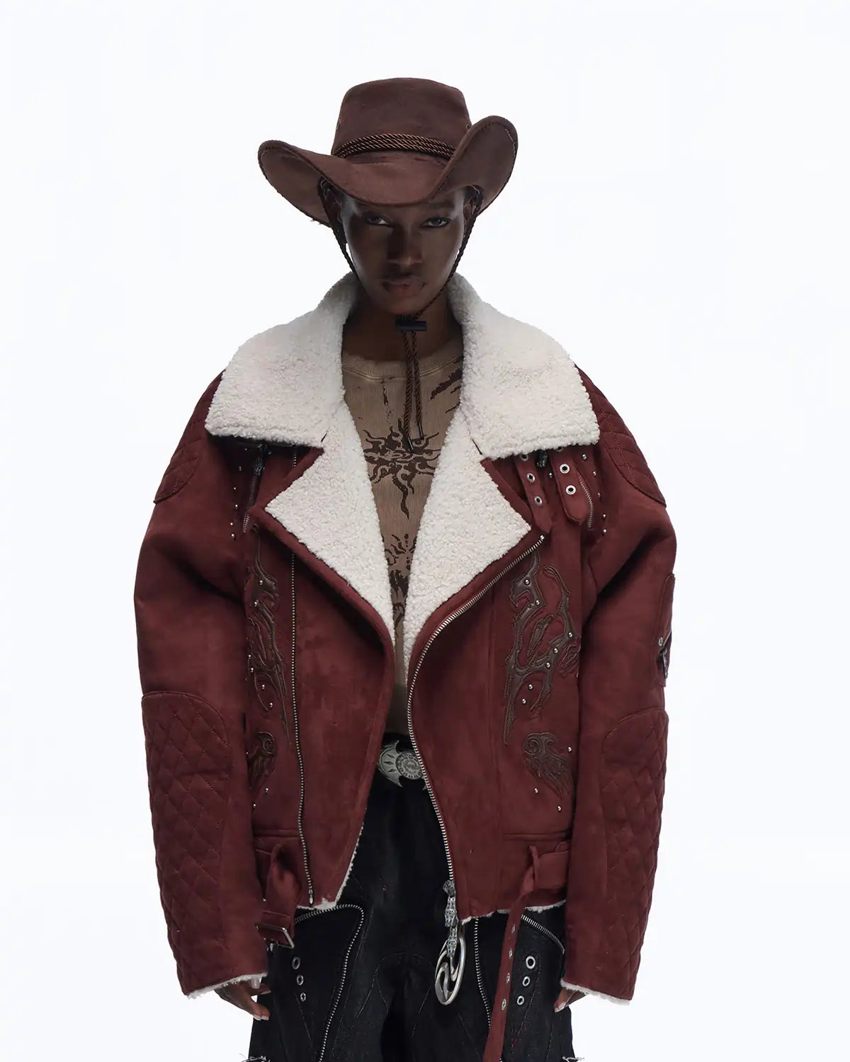 Personsoul Lightning Totem Stand Collar Jacket red