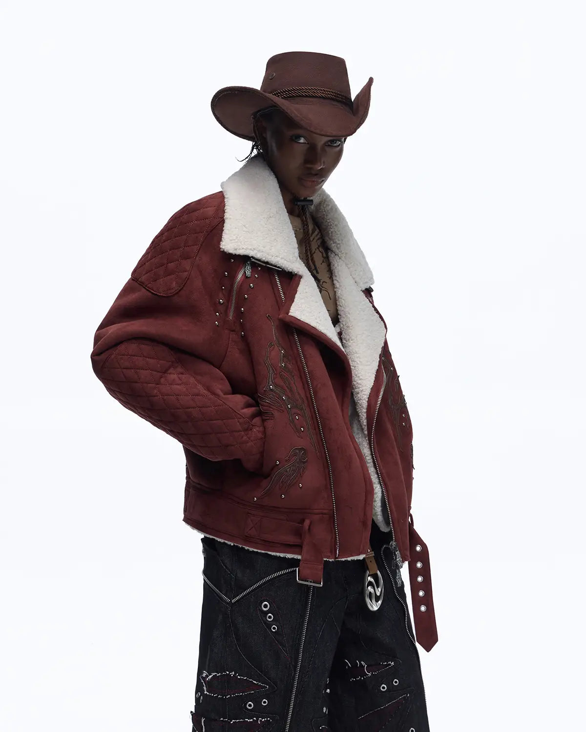 Personsoul Lightning Totem Stand Collar Jacket red