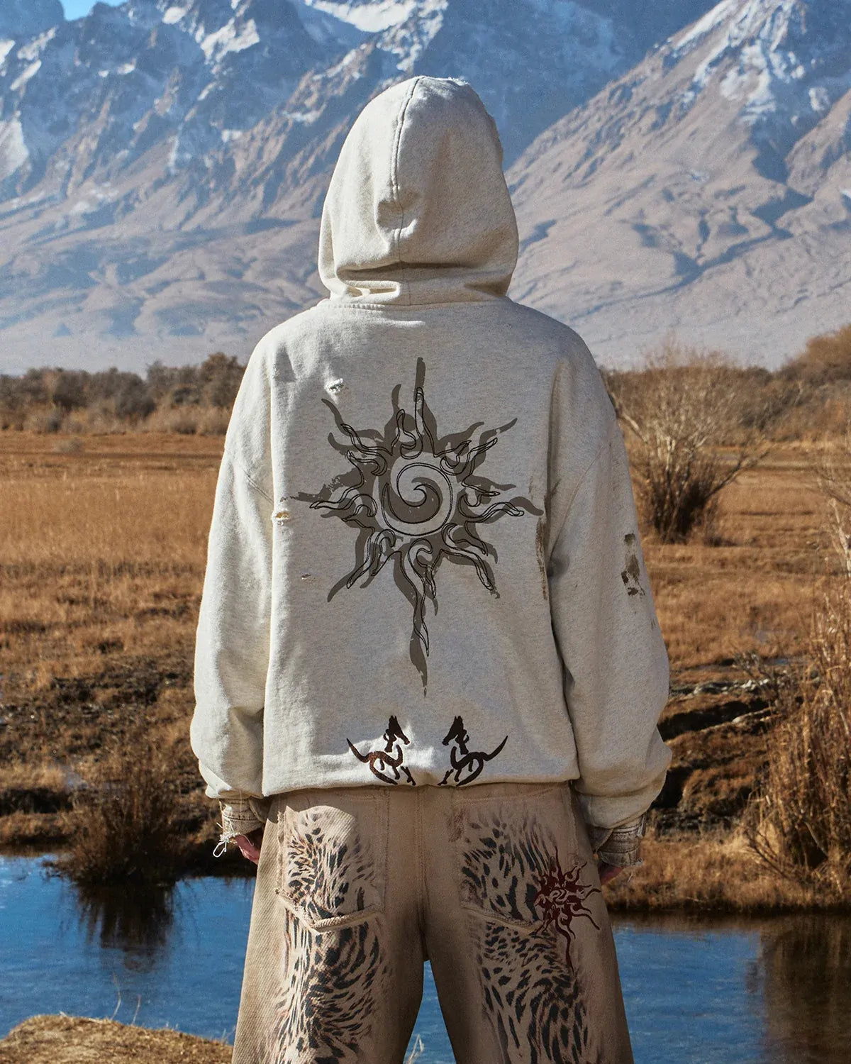 Personsoul Horse Print & Sun Totem Hoodie