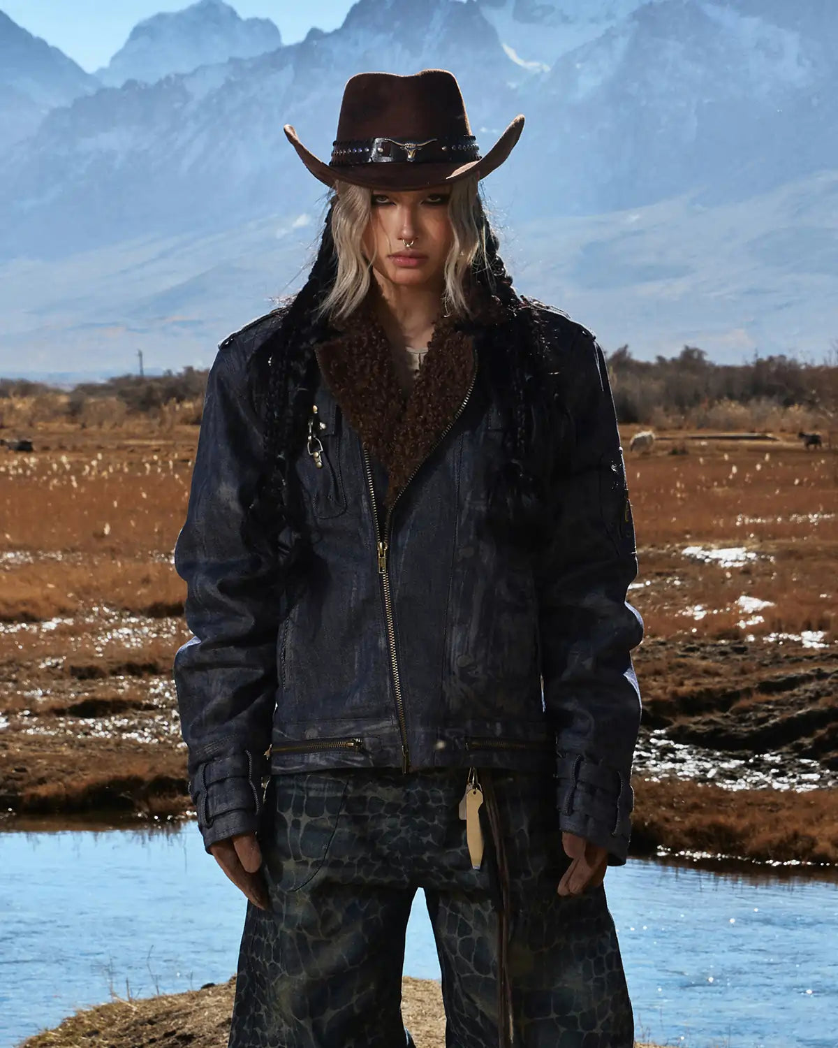 Personsoul Sherpa Lined Raw Denim Jacket