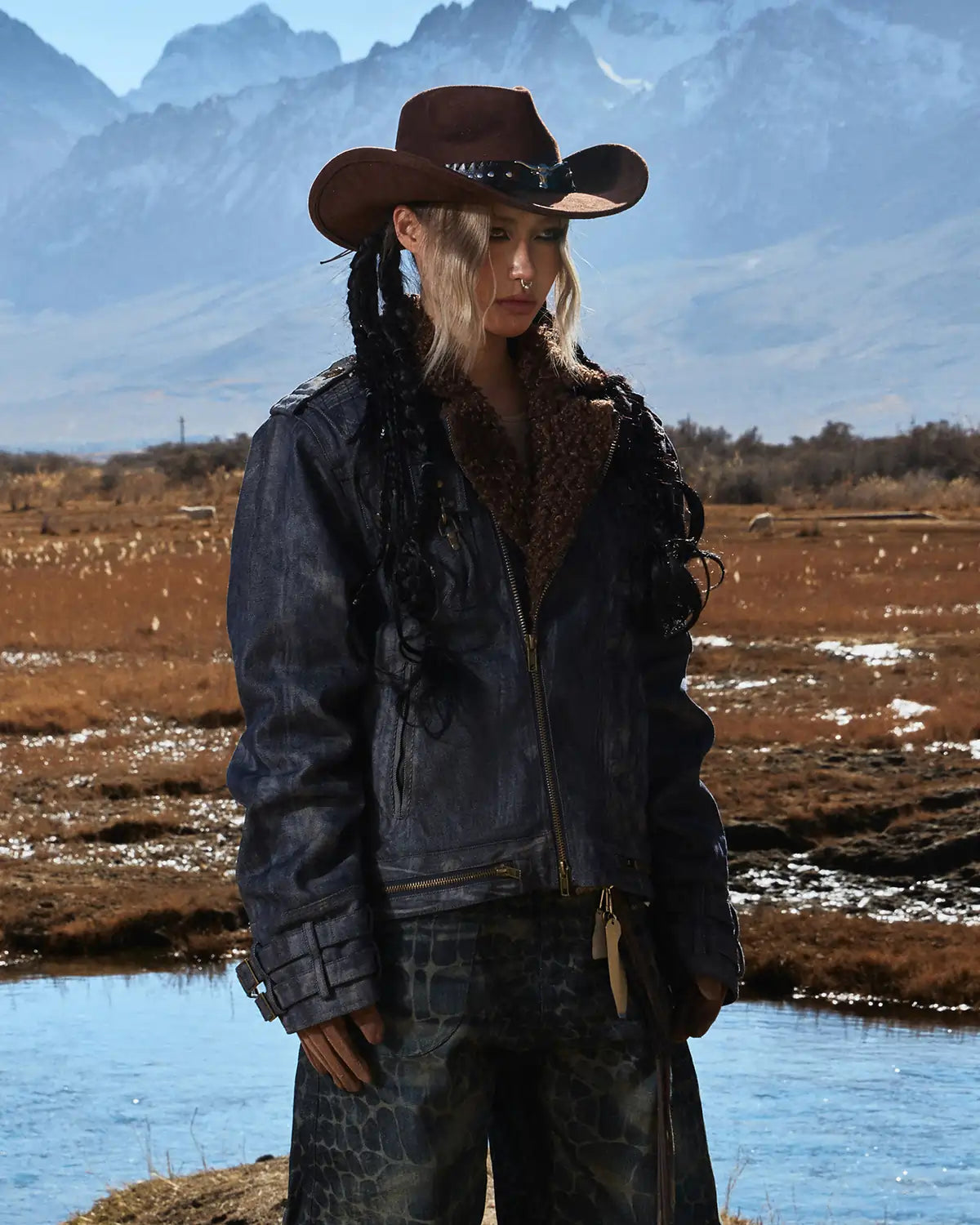 Personsoul Sherpa Lined Raw Denim Jacket