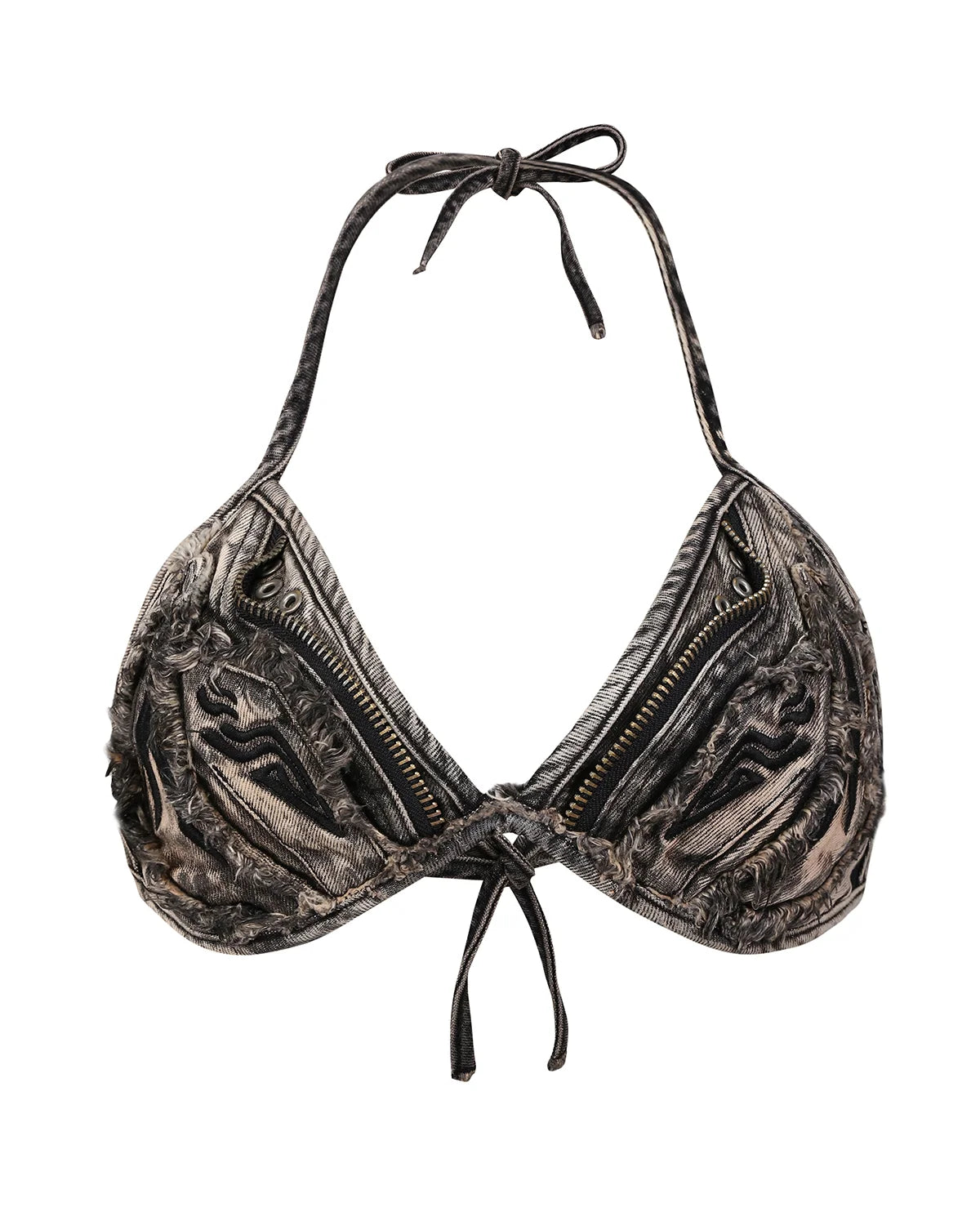 Personsoul Embroidered Mythical Beast Motif Bikini Top In Black