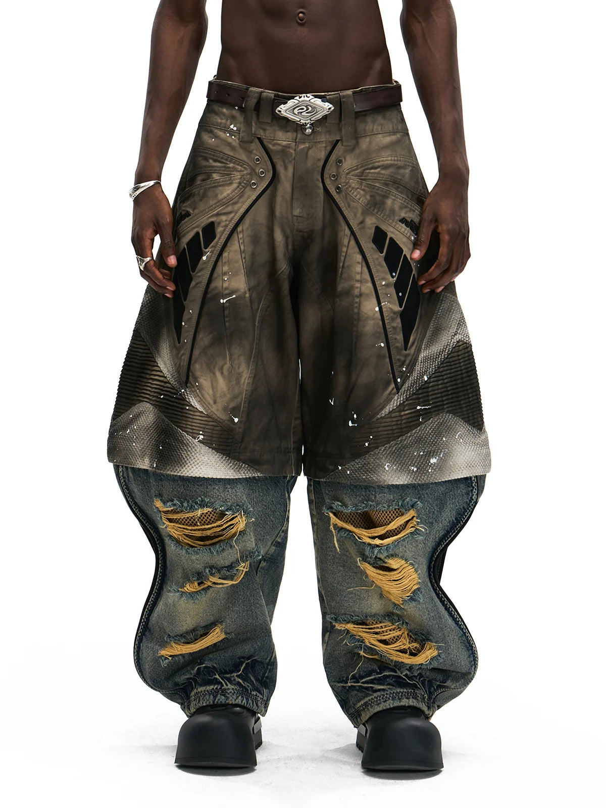 Personsoul Wavy Detachable Racing Denim Jeans