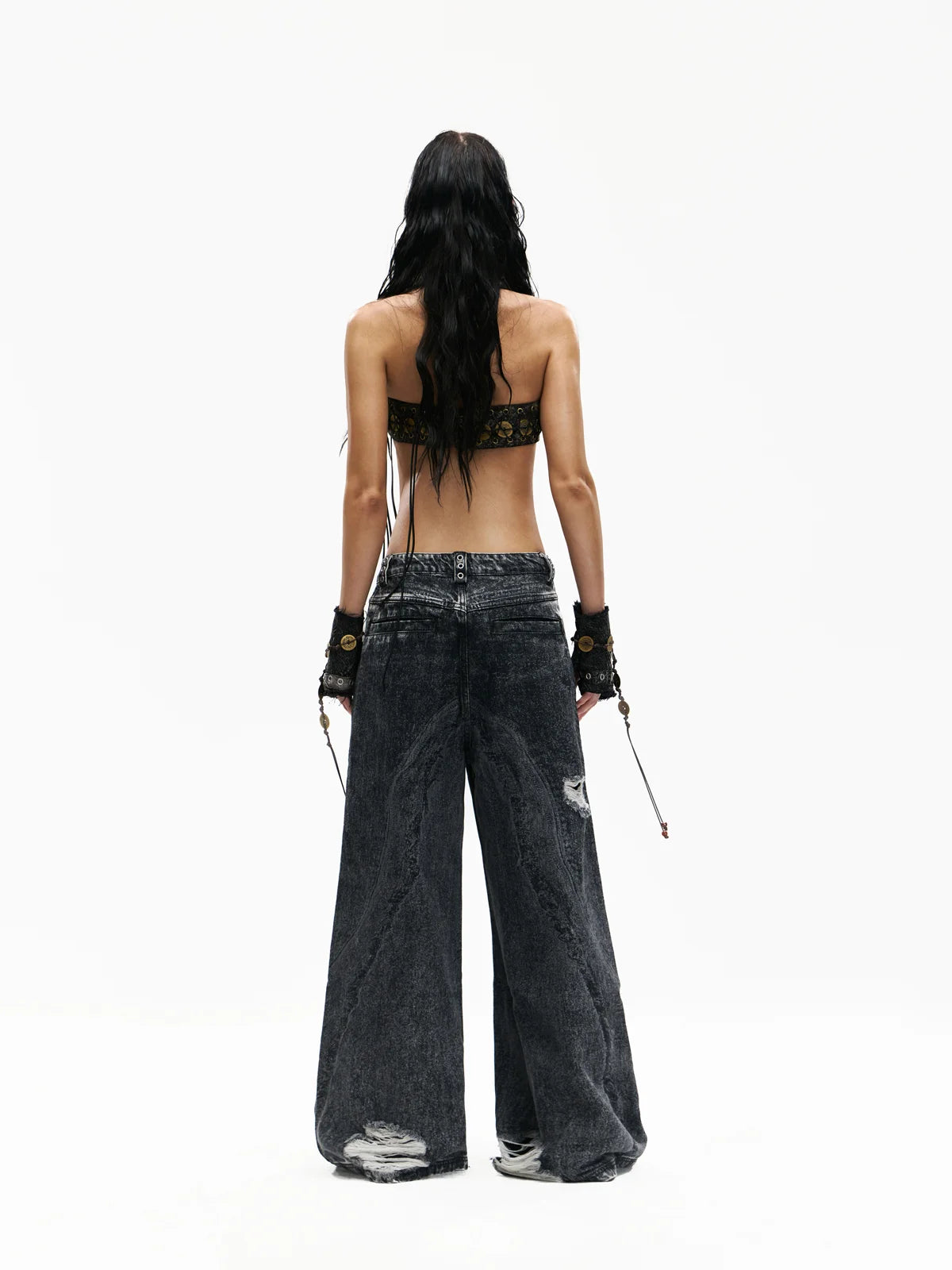 Personsoul Textured Black Print Ripped Jeans