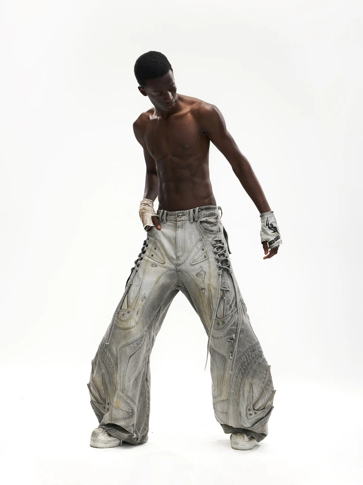 Deconstructed Exaggerated Flared Patchwork Jeans