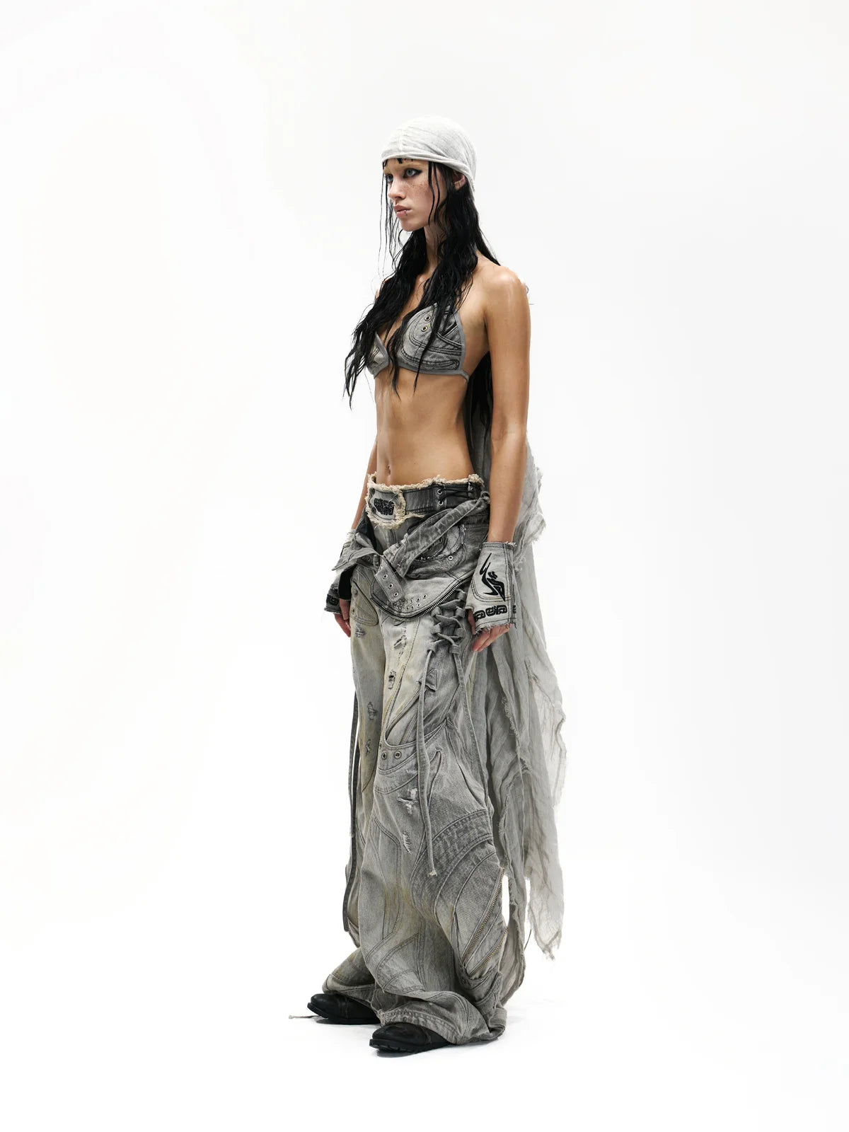Deconstructed Exaggerated Flared Patchwork Jeans