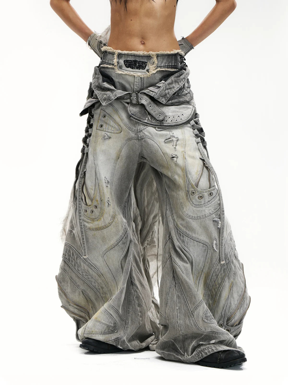 Deconstructed Exaggerated Flared Patchwork Jeans