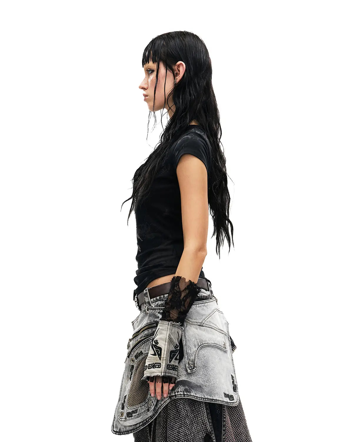 Personsoul Phoenix Motif One-Shoulder T-Shirt In Black