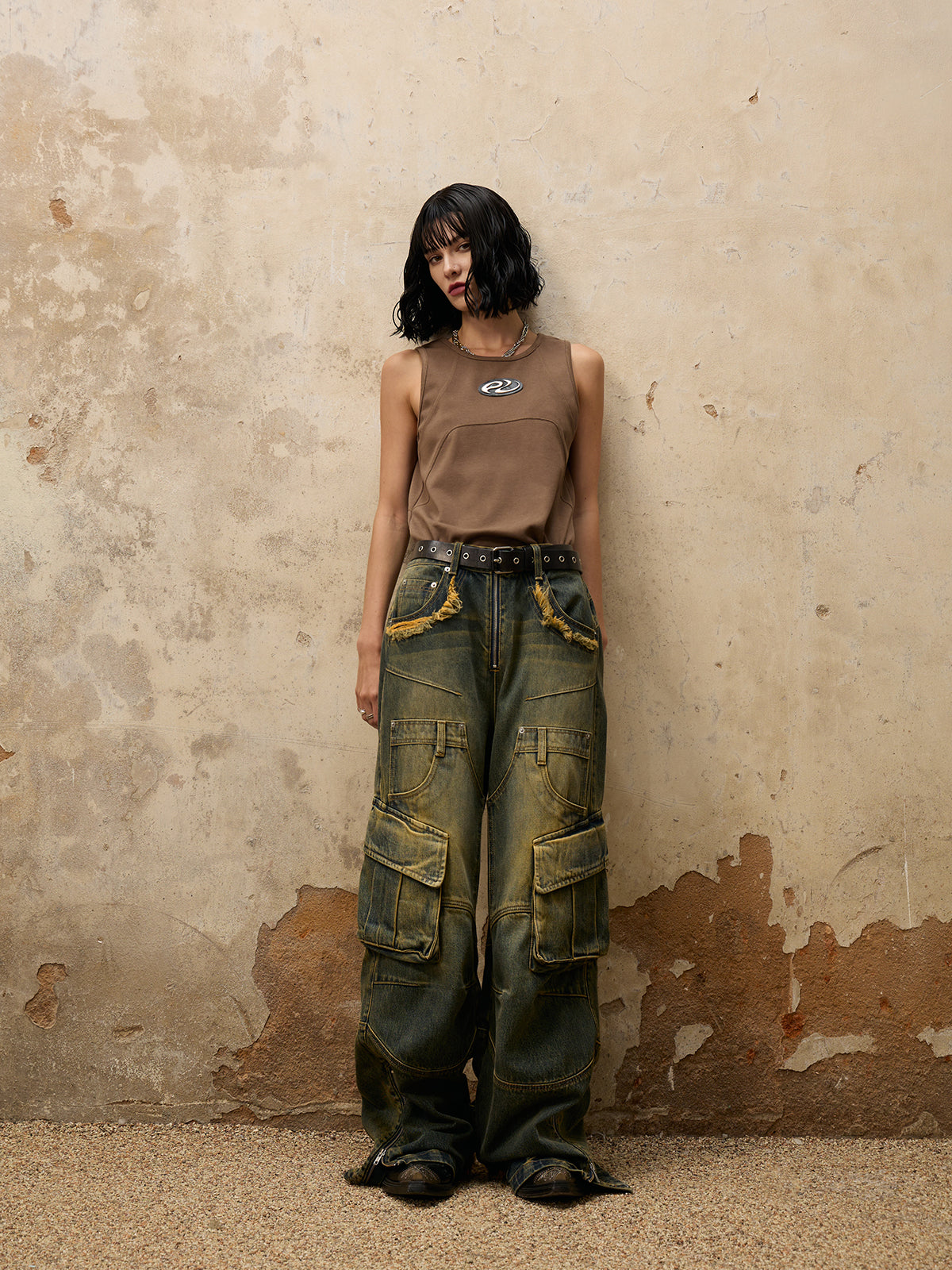 Personsoul Fade Wash Overall Denim Jeans