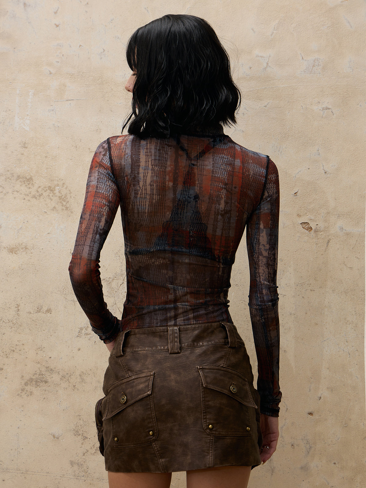 Personsoul Vague Mesh Skin Highneck Top
