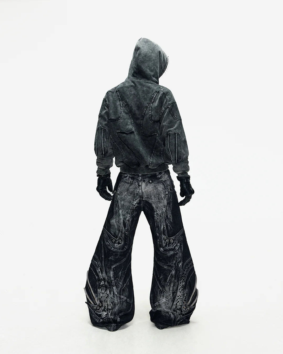 Deconstructed Exaggerated Flared Patchwork Jeans In Black