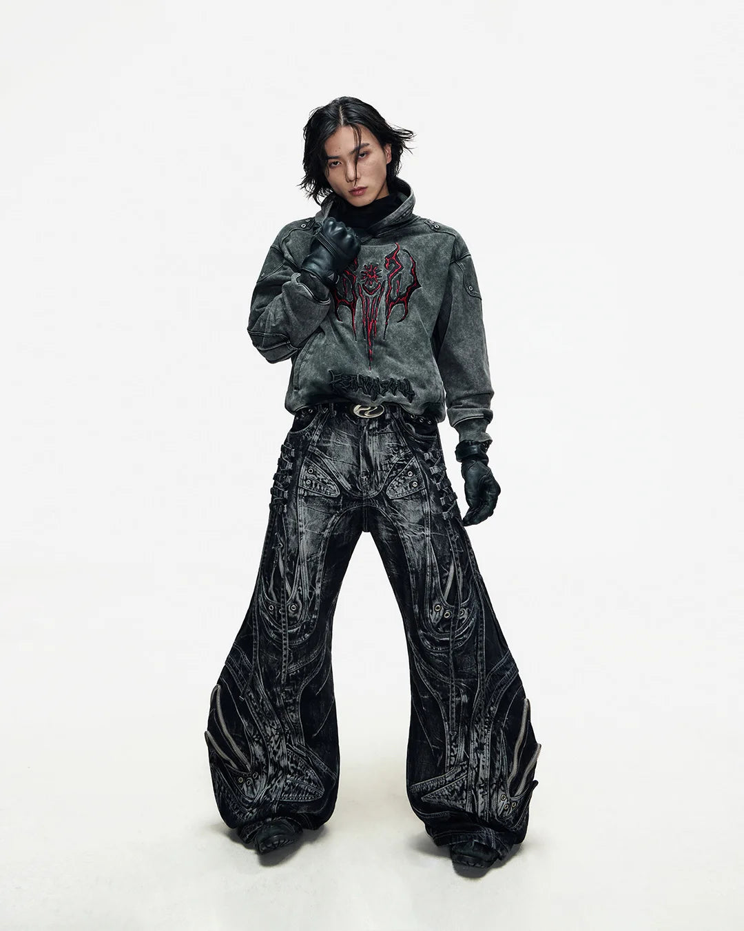 Deconstructed Exaggerated Flared Patchwork Jeans In Black