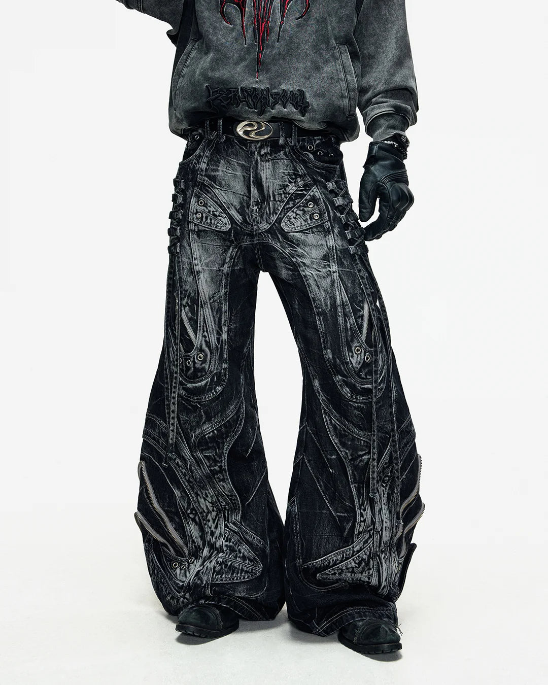 Deconstructed Exaggerated Flared Patchwork Jeans In Black
