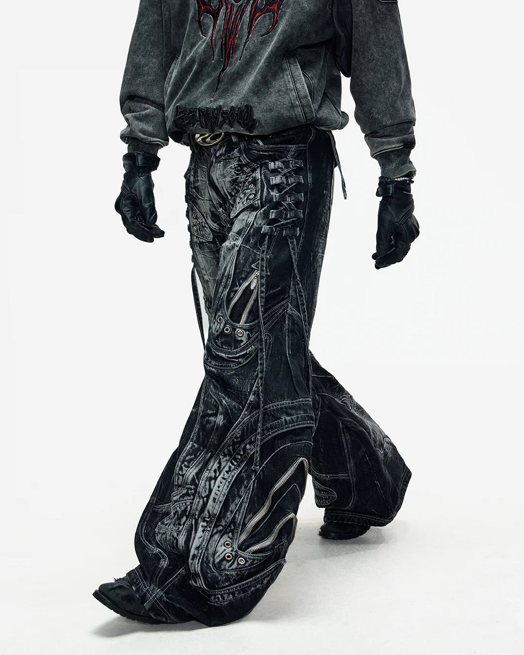 Deconstructed Exaggerated Flared Patchwork Jeans In Black