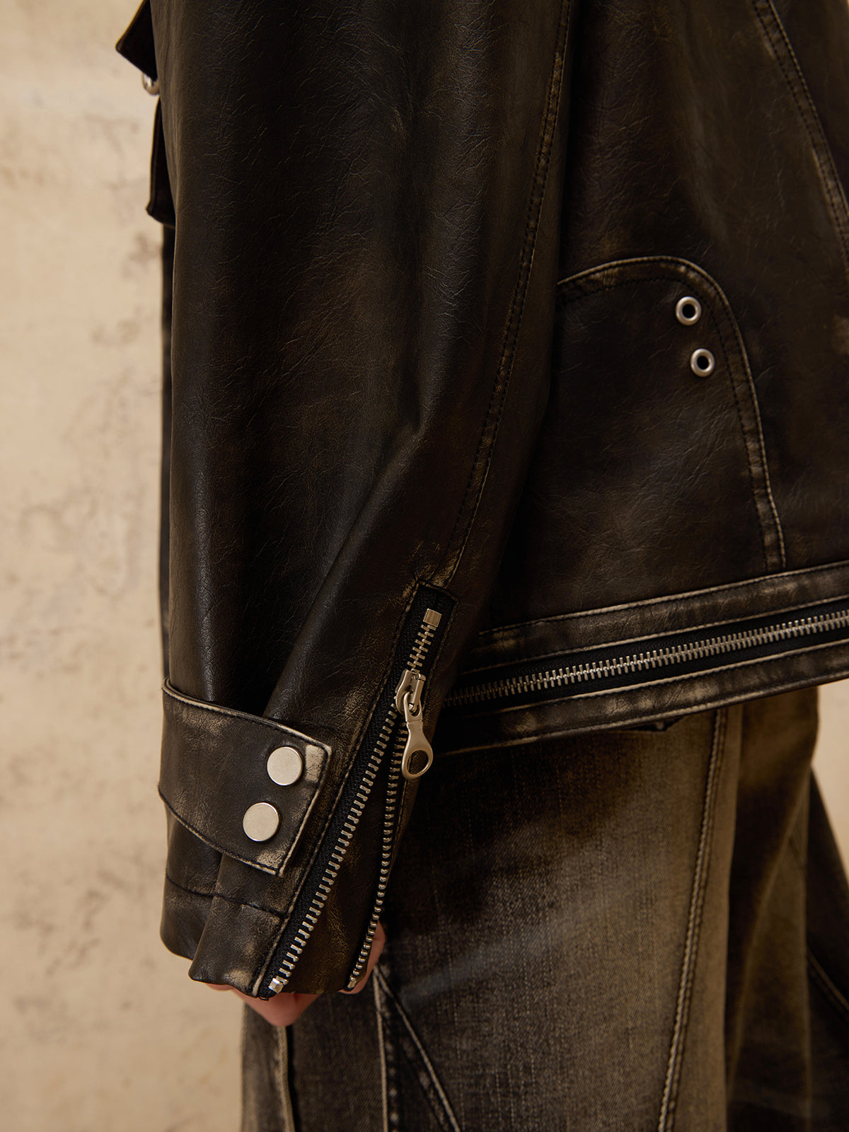 Personsoul Vintage Brush Leather Jacket