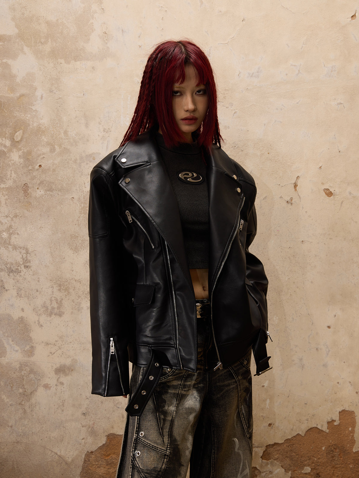 Personsoul Racing Faux-Leather Jacket