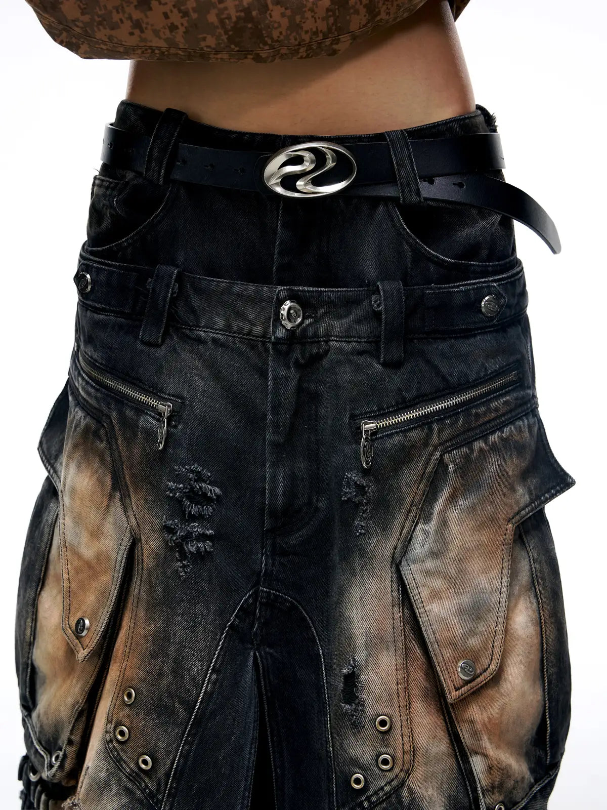 Personsoul Armor Faux Skirt Mud Dye Cargo Pants