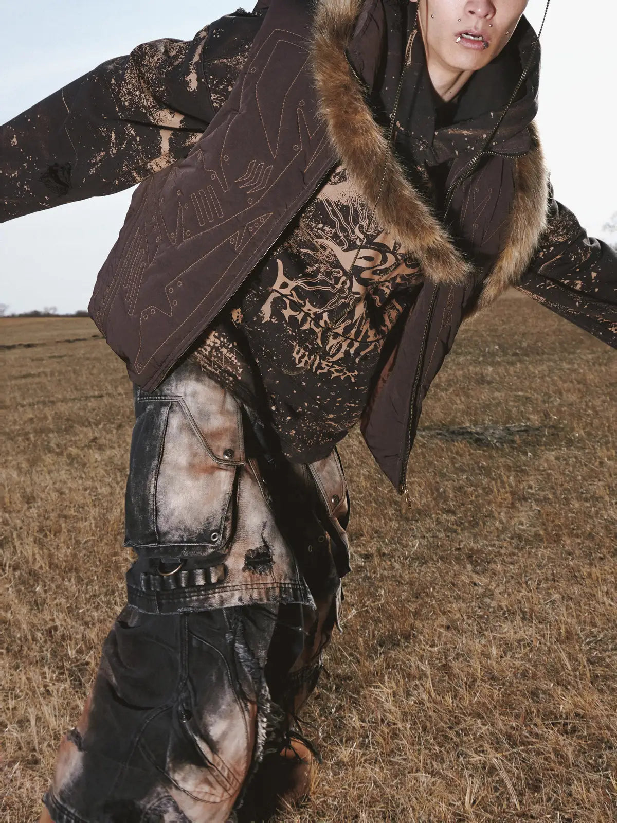 Personsoul Armor Faux Skirt Mud Dye Cargo Pants