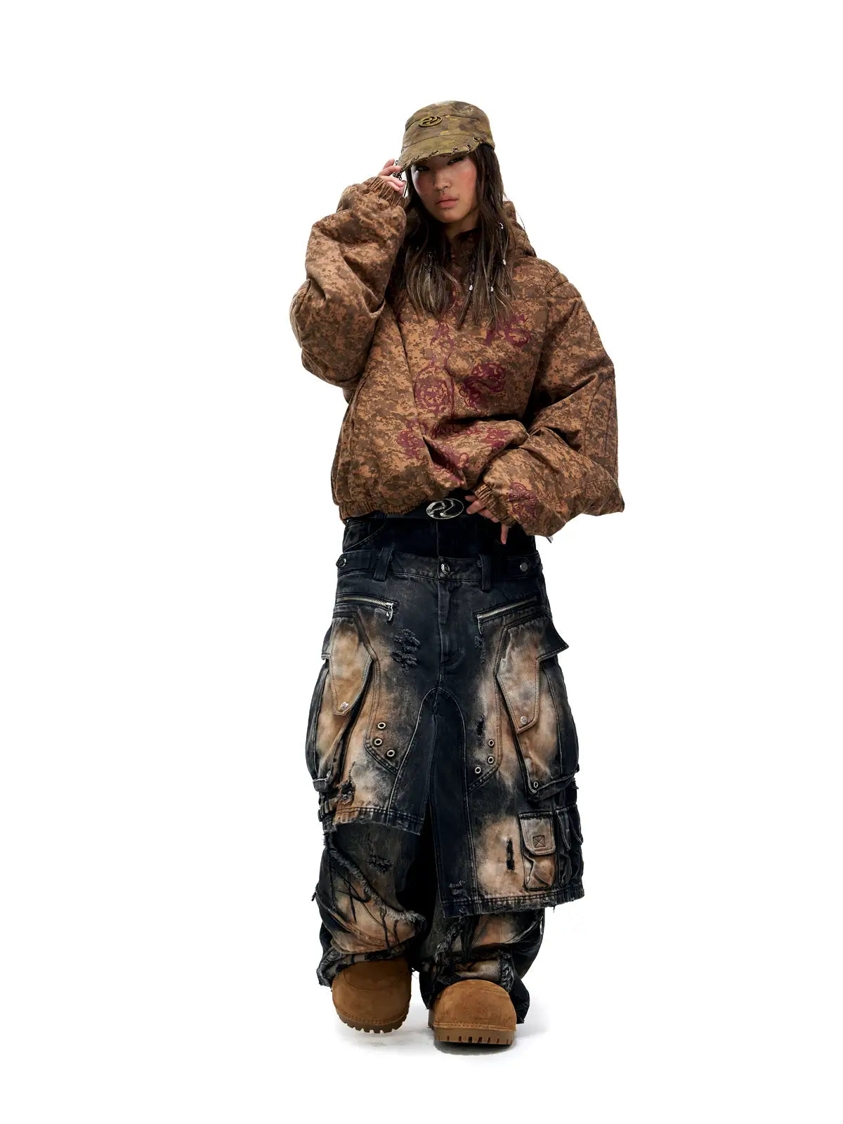 Personsoul Armor Faux Skirt Mud Dye Cargo Pants