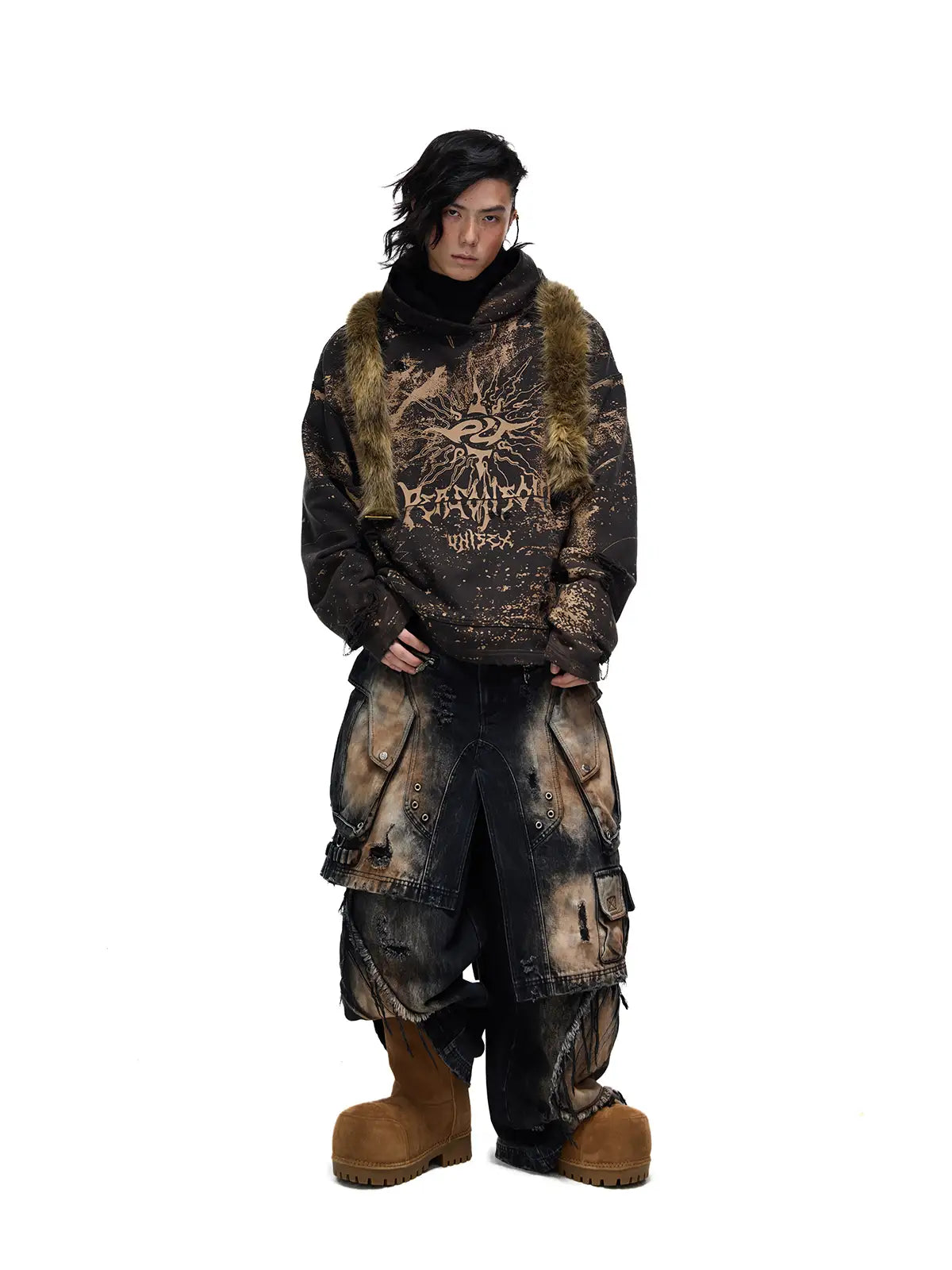 Personsoul Armor Faux Skirt Mud Dye Cargo Pants