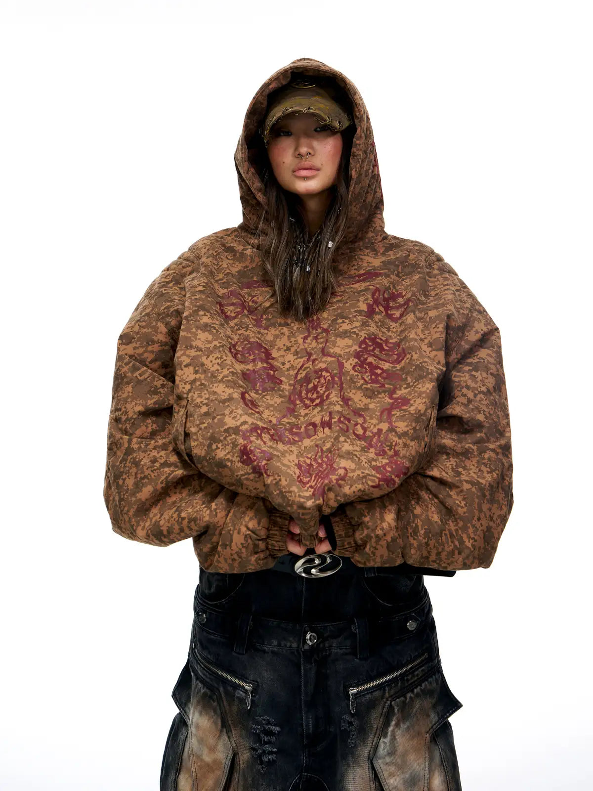 Personsoul Camouflage Totem Cotton Hoodie