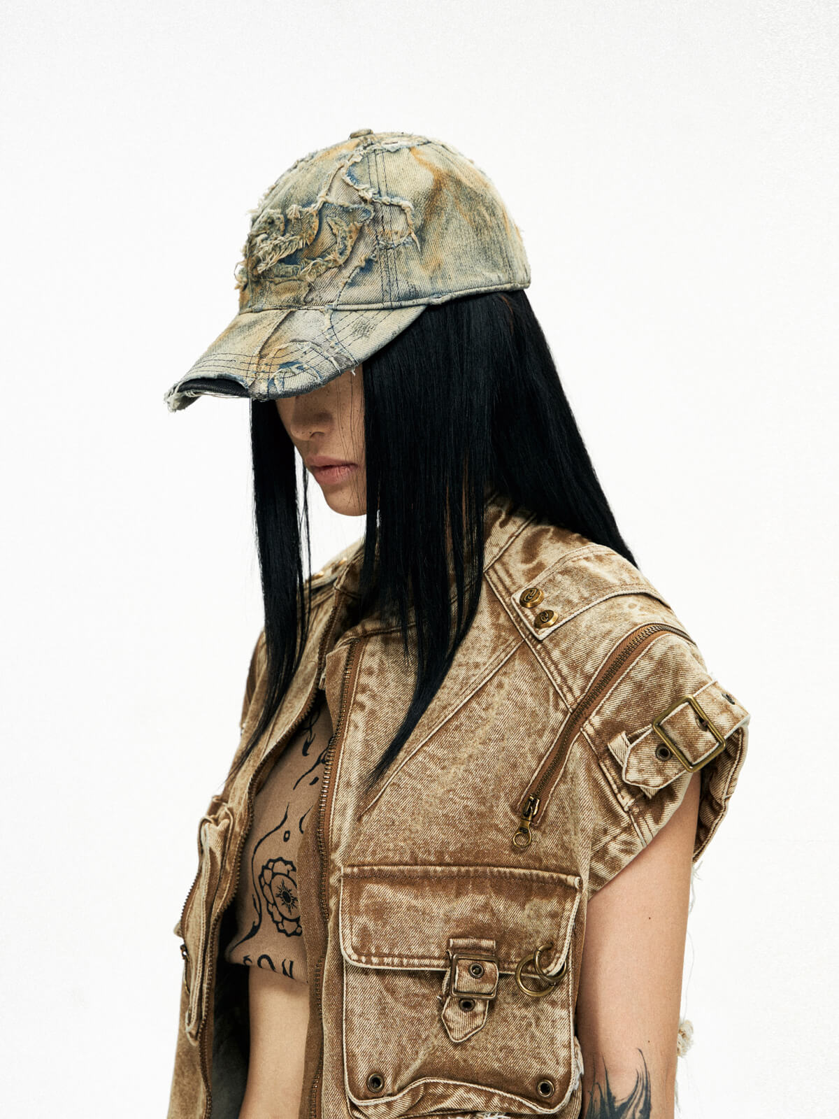 Personsoul Distressed Denim Baseball Cap