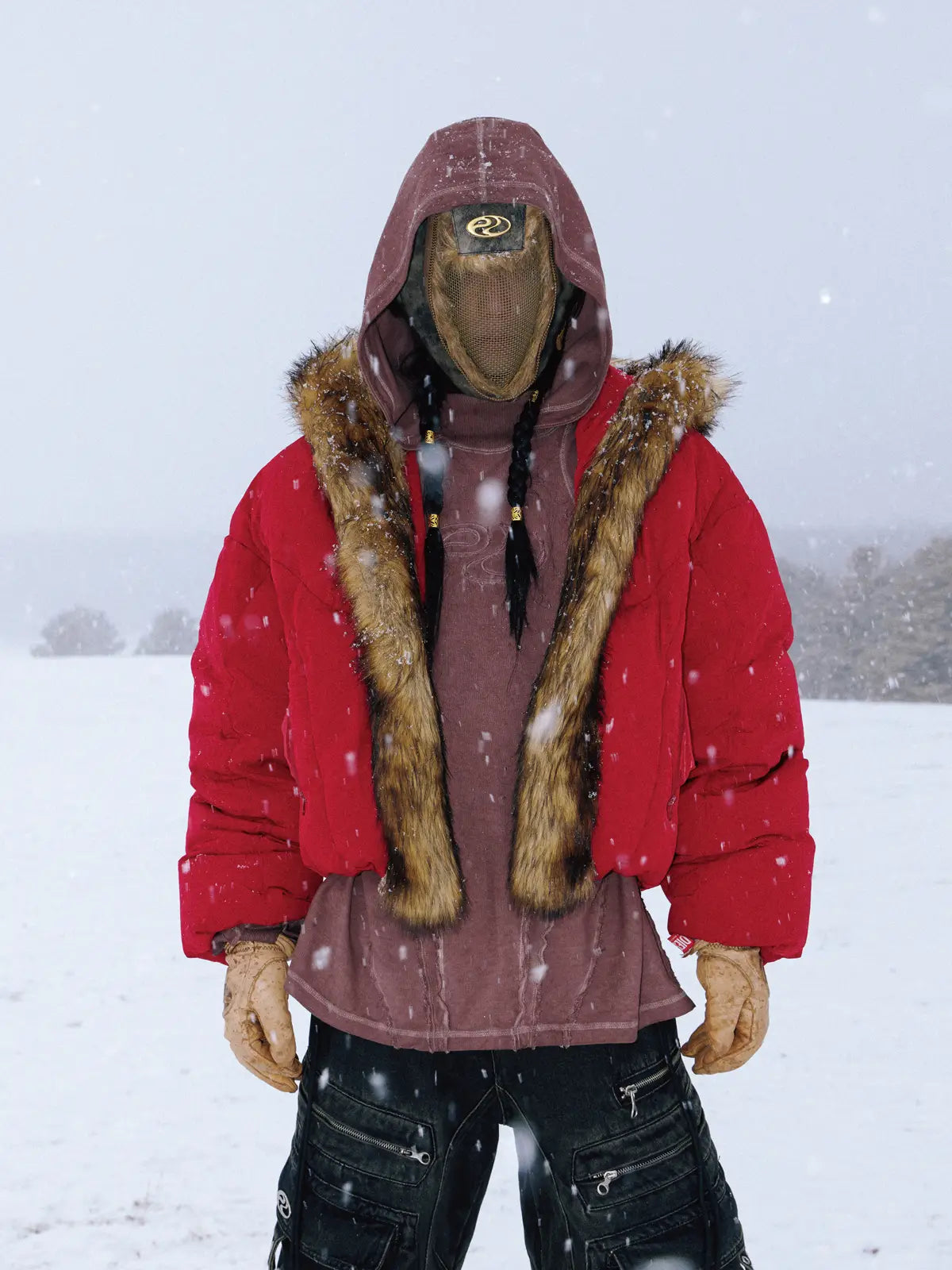 Personsoul Embroidery Fur Collar Down Jacket - personsoul Personsoul Embroidery Fur Collar Down Jacket - personsoul