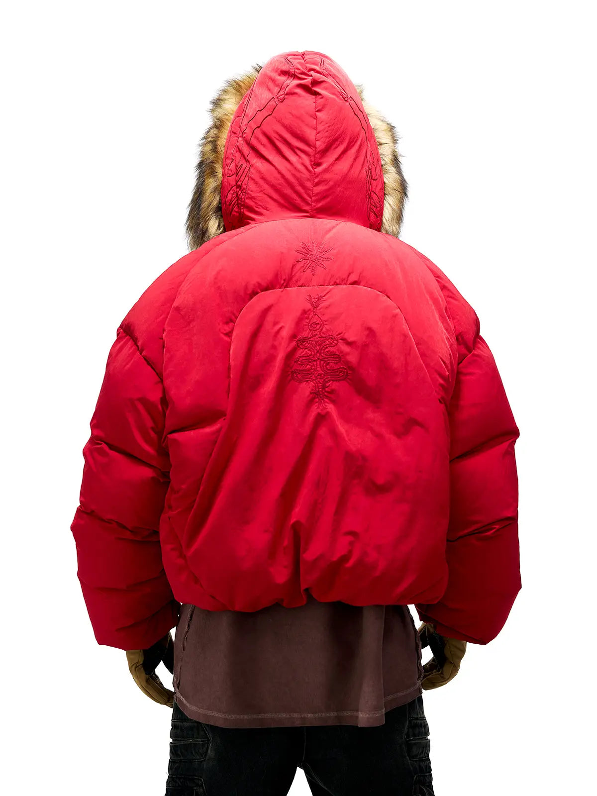 Personsoul Embroidery Fur Collar Down Jacket