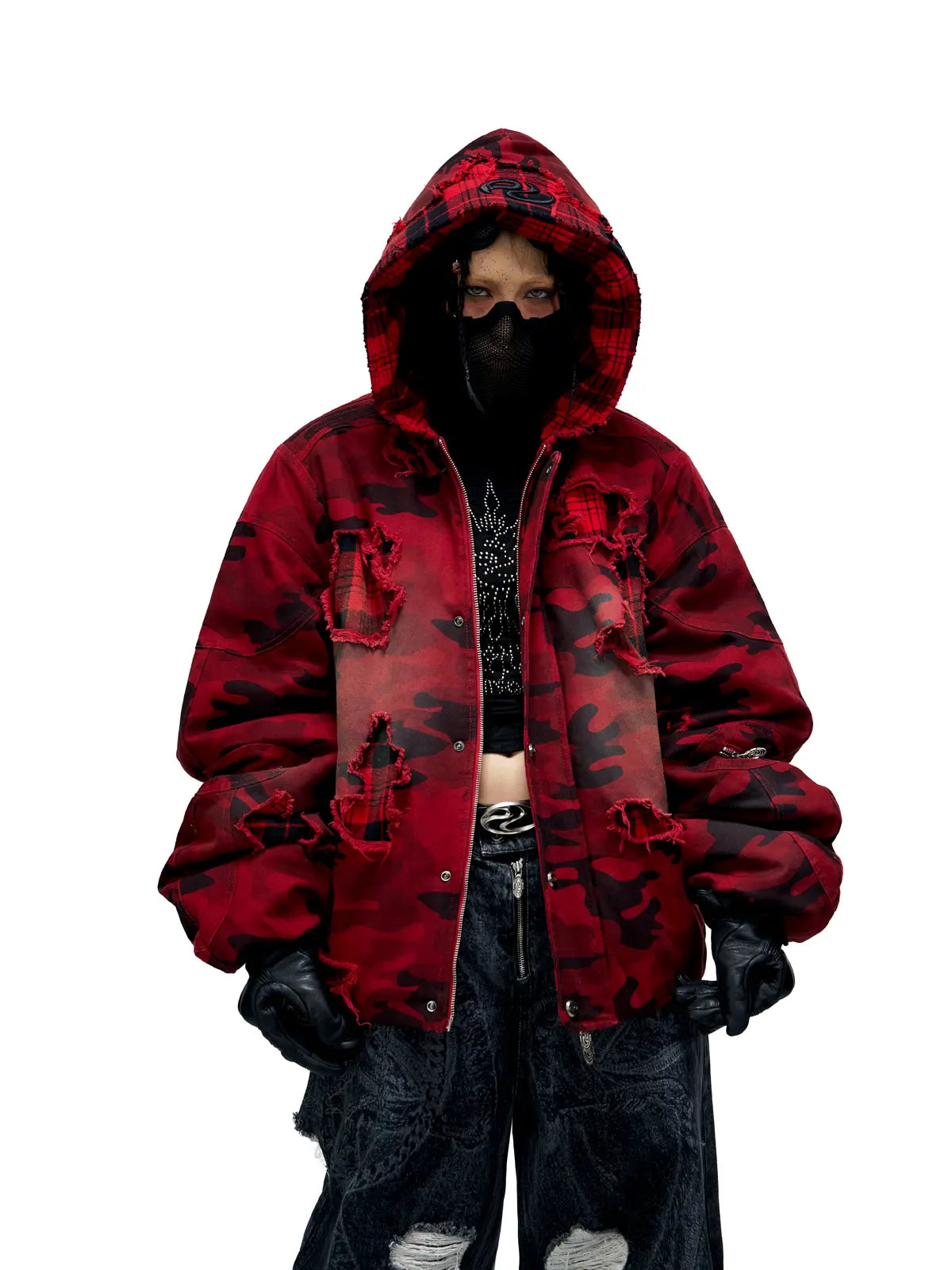 Personsoul Red Camo Hoodie  Cotton Jacket